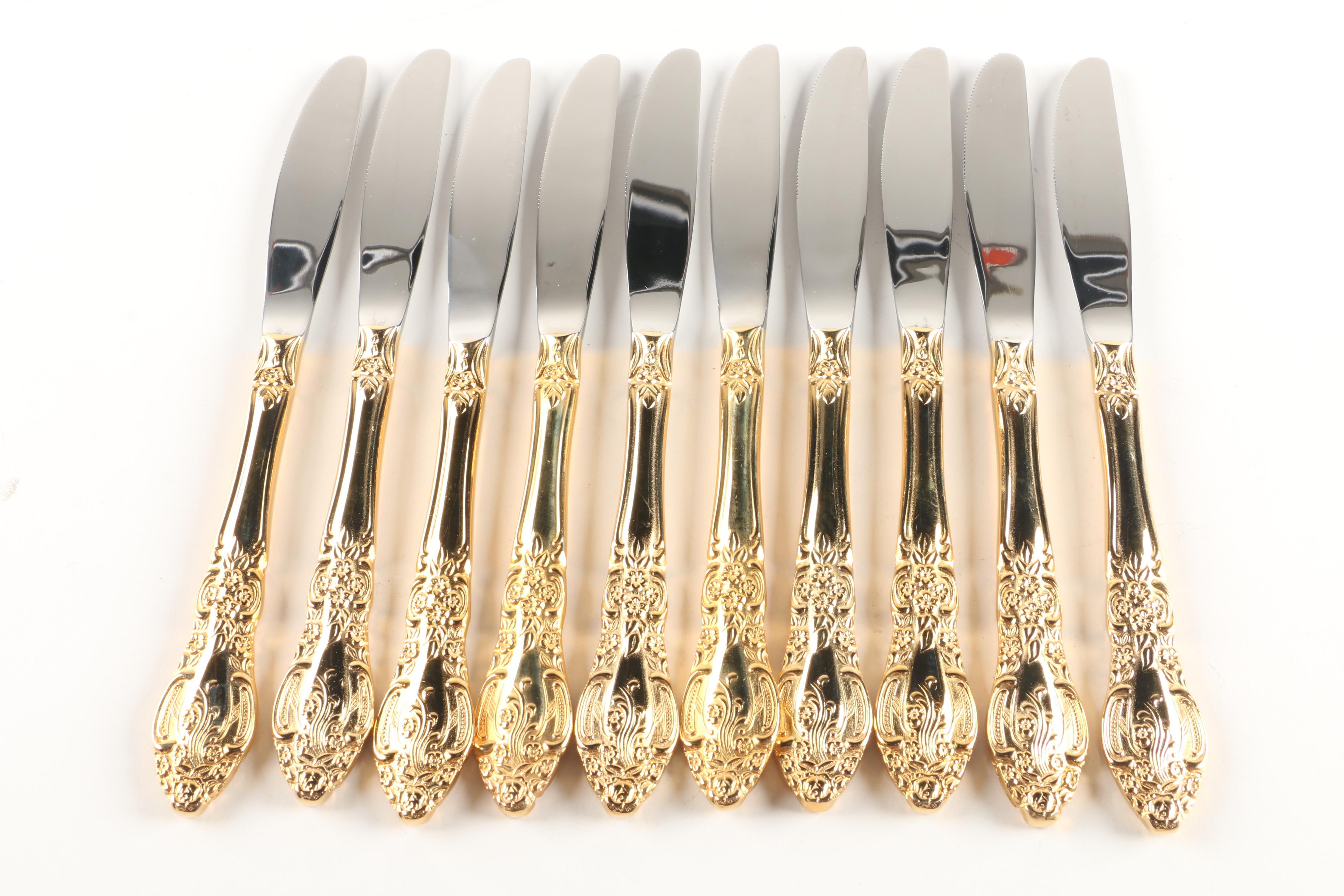 24K Gold Plated "Springtime" Stainless Steel Flatware Set
