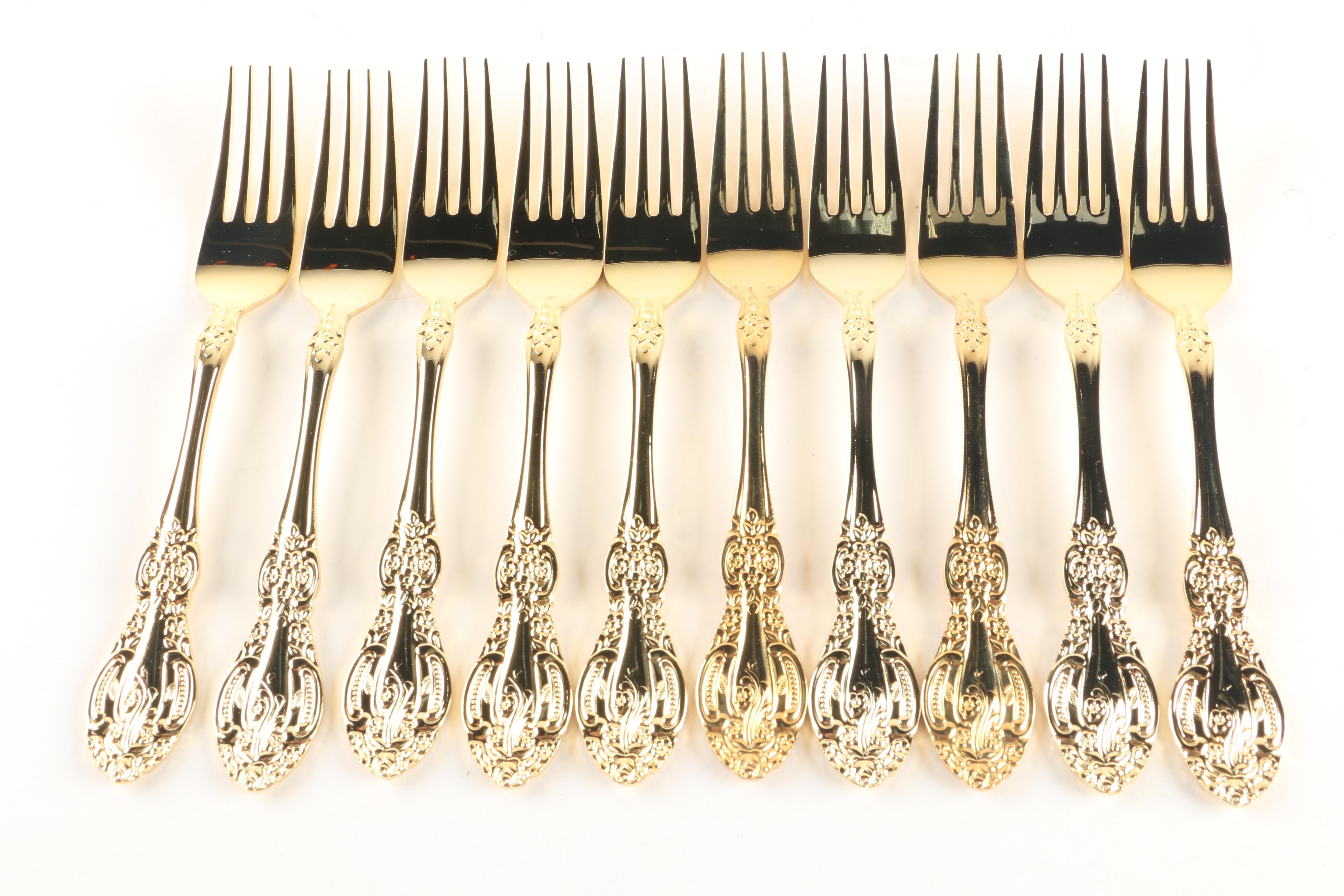 24K Gold Plated "Springtime" Stainless Steel Flatware Set