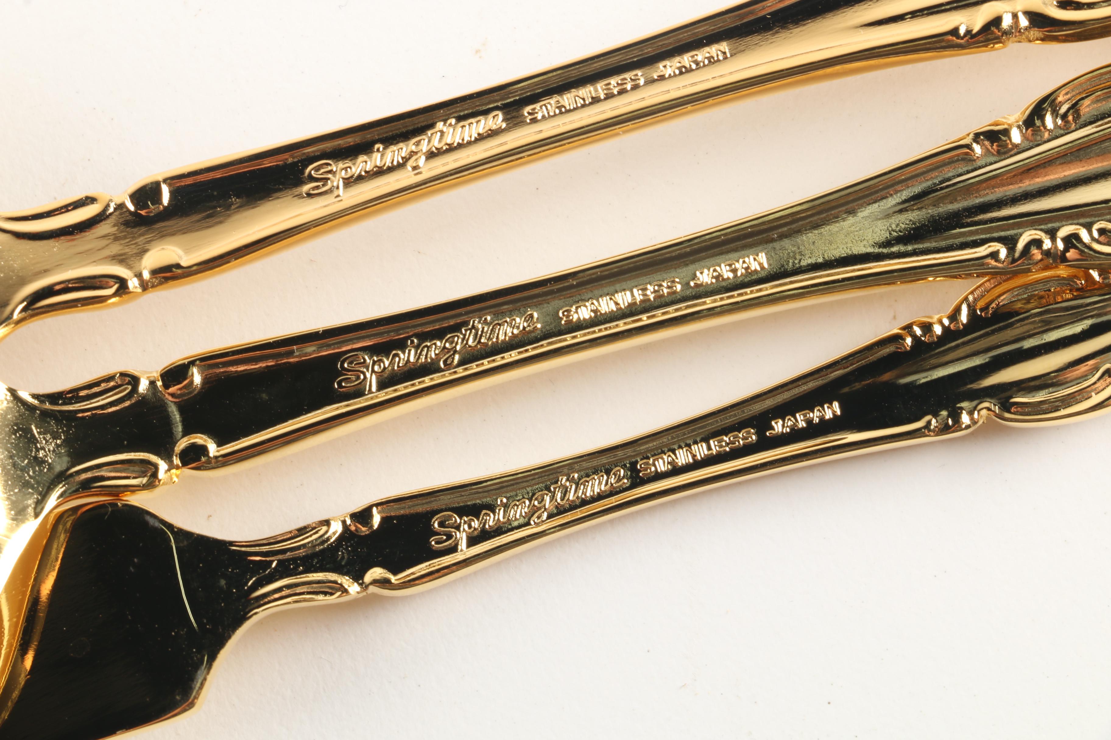 24K Gold Plated "Springtime" Stainless Steel Flatware Set