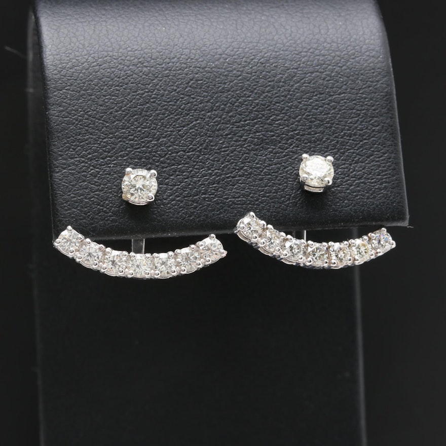 14K White Gold 1.18 CTW Diamond Earrings with Crawler Jackets