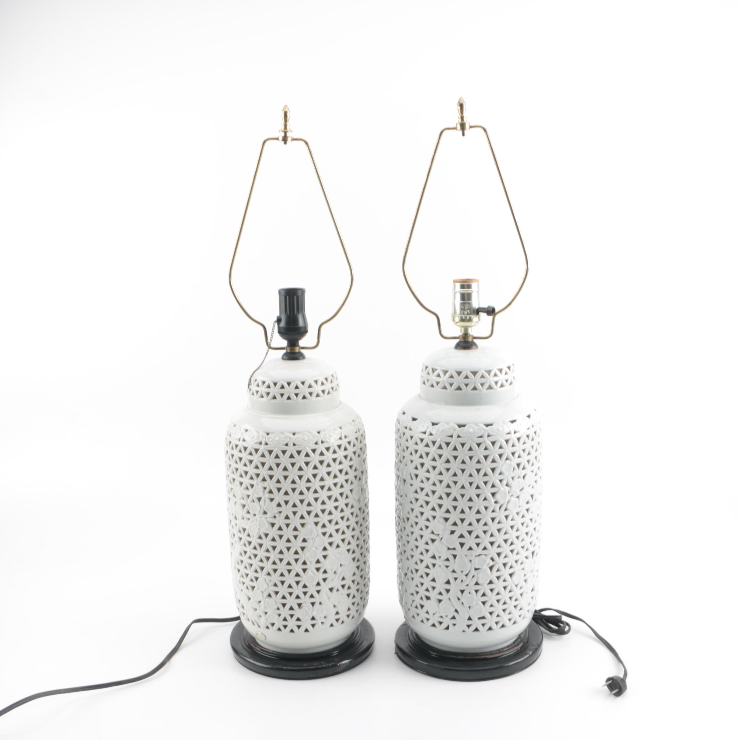 Vintage Seyei Reticulated Fine China Table Lamps