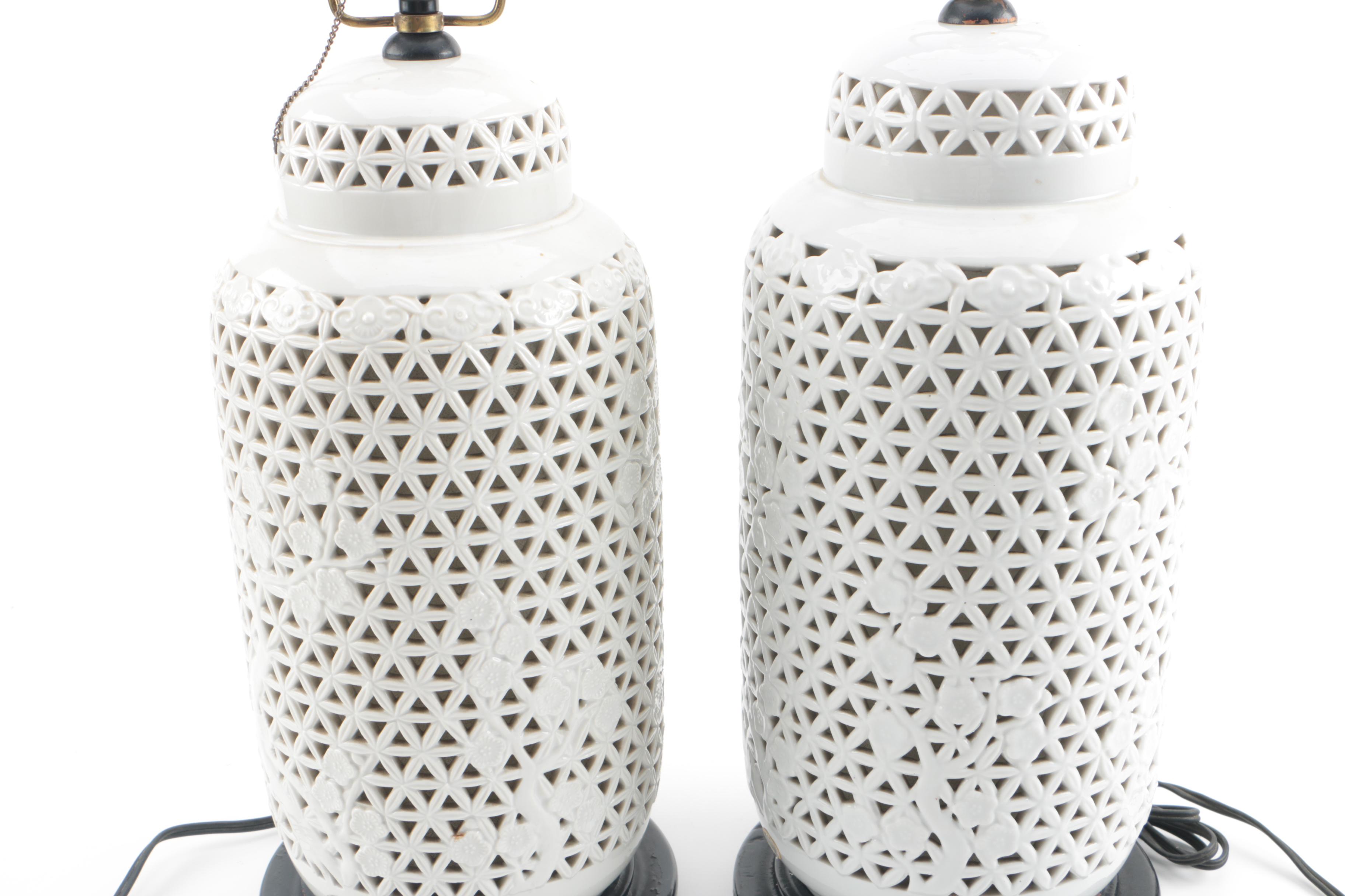 Vintage Seyei Reticulated Fine China Table Lamps