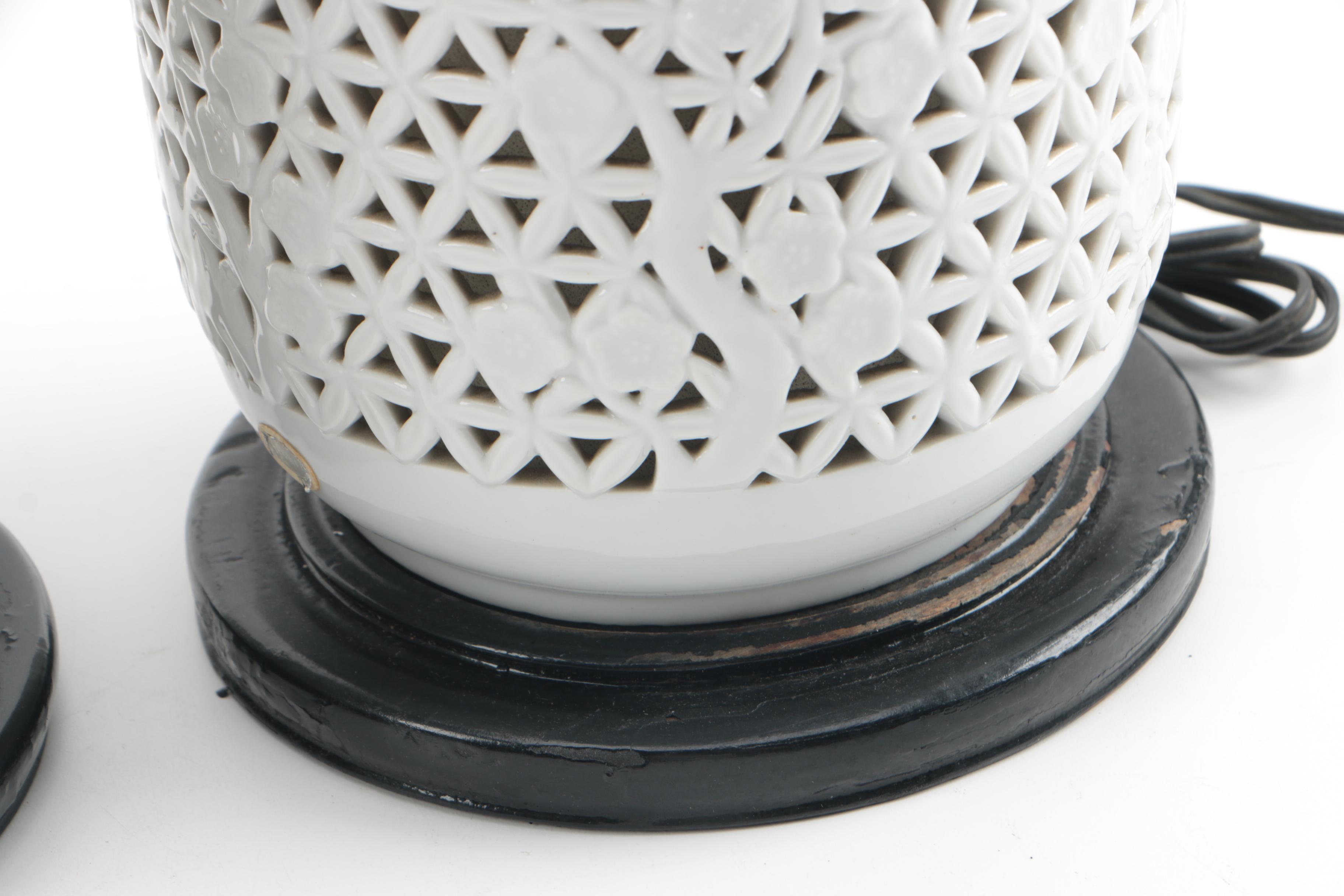 Vintage Seyei Reticulated Fine China Table Lamps