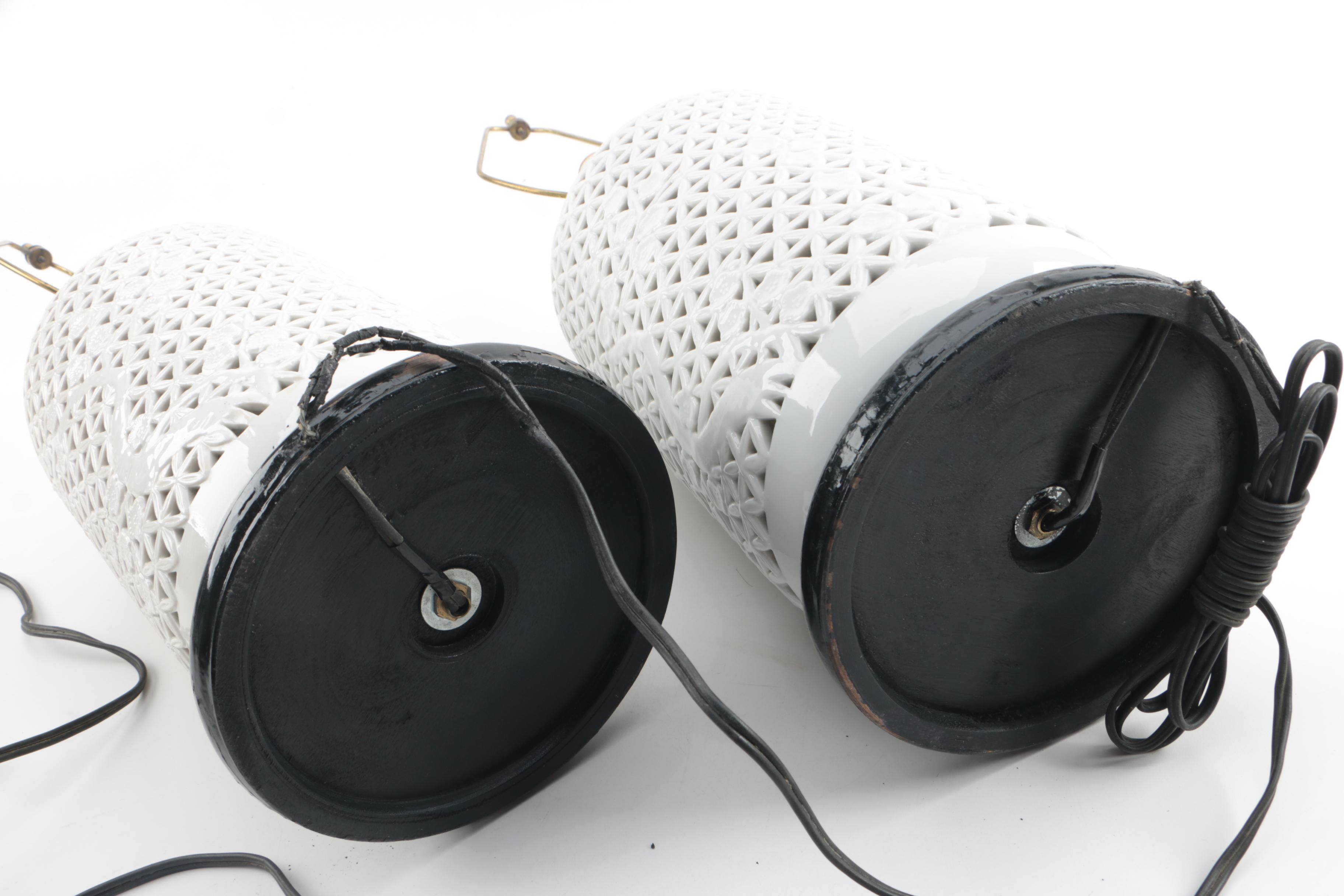 Vintage Seyei Reticulated Fine China Table Lamps