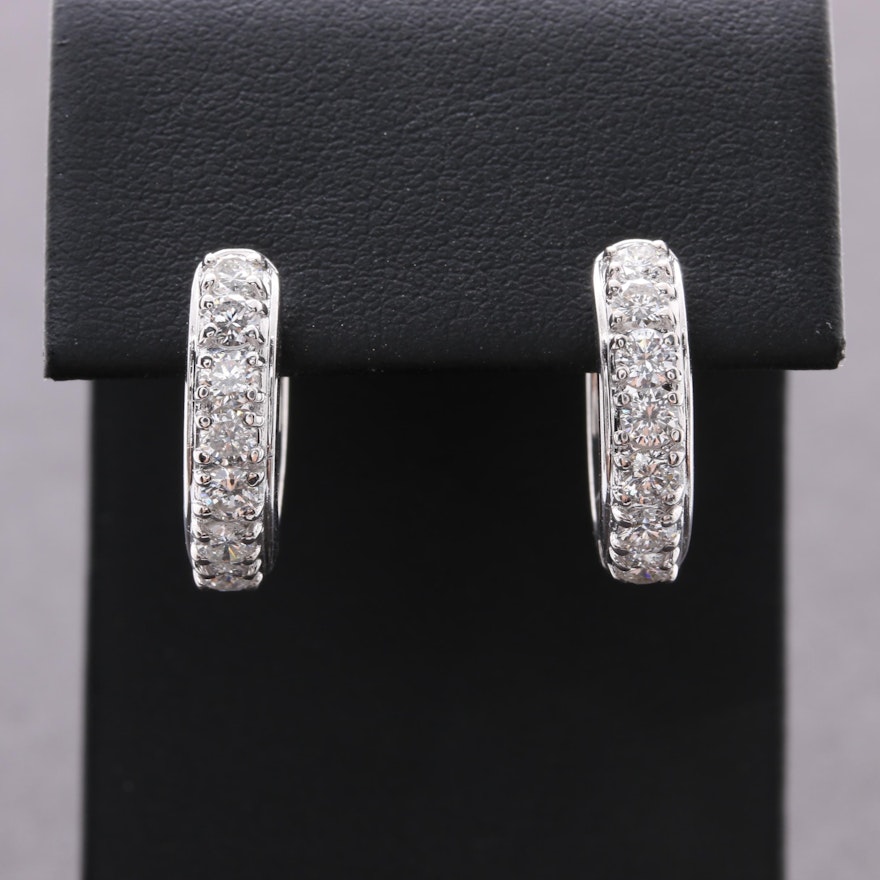 18K White Gold 1.12 CTW Diamond Huggie Earrings