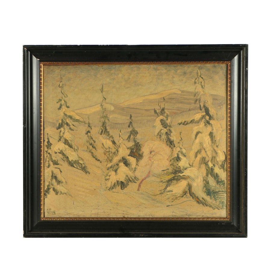 Early 20th Century Winter Landscape Oil Painting