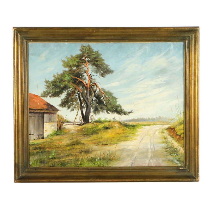 Late 20th Century Oil Painting of Rural Landscape