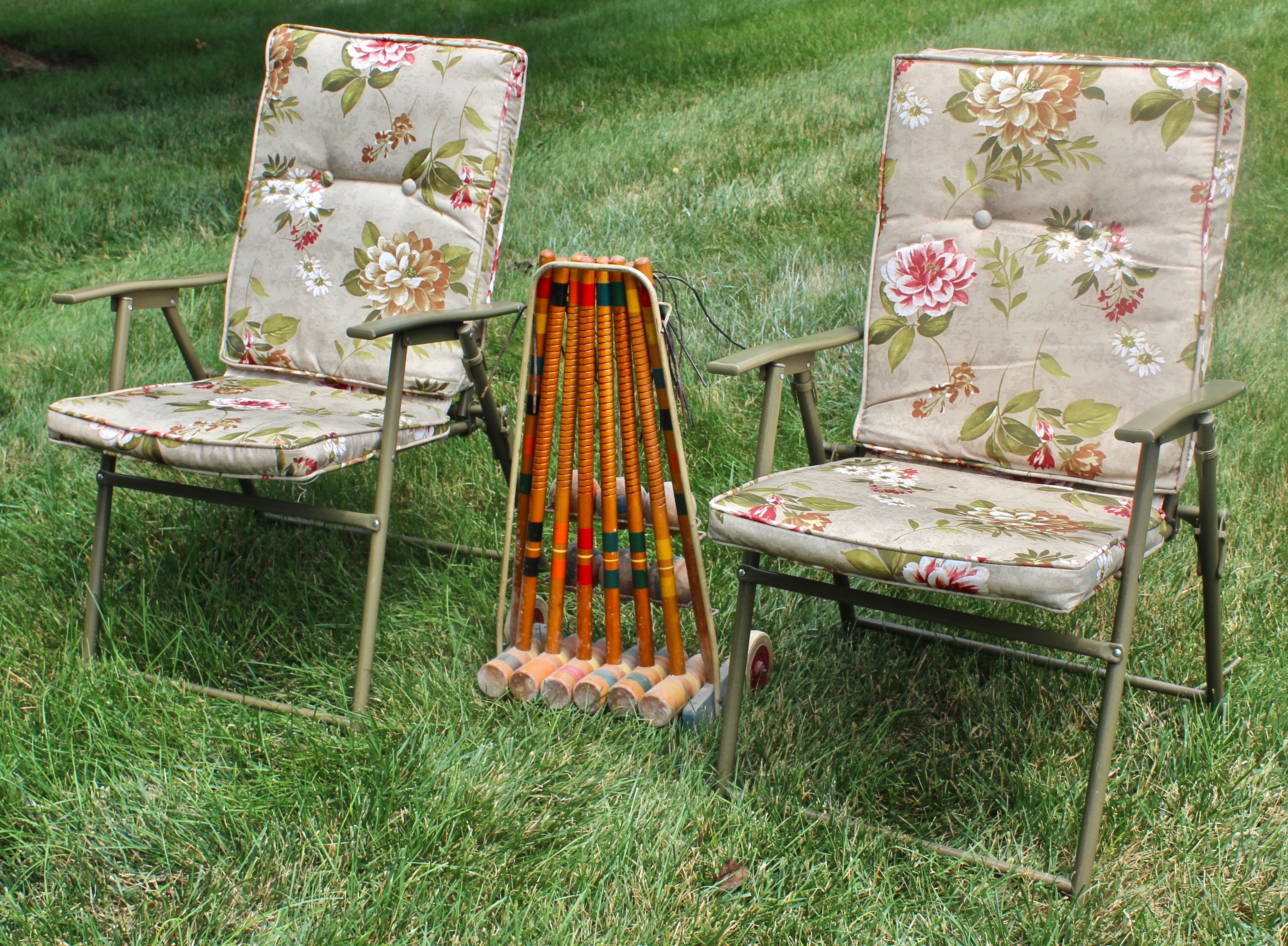 Vintage Wooden Croquet Set and Outdoor Chairs