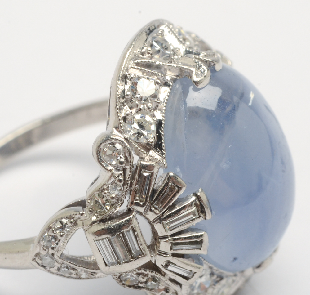 Platinum Natural Star Sapphire and Diamond Ring