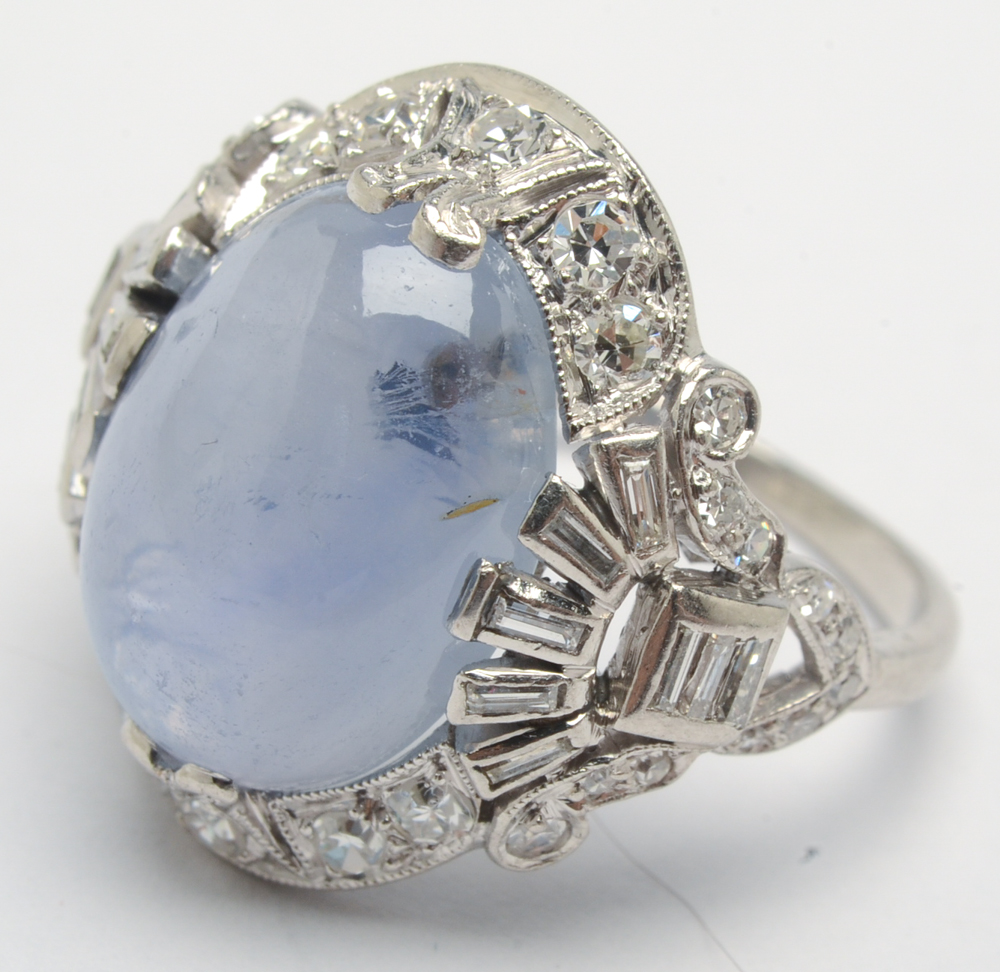 Platinum Natural Star Sapphire and Diamond Ring