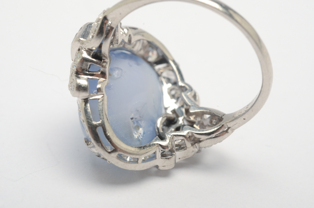 Platinum Natural Star Sapphire and Diamond Ring