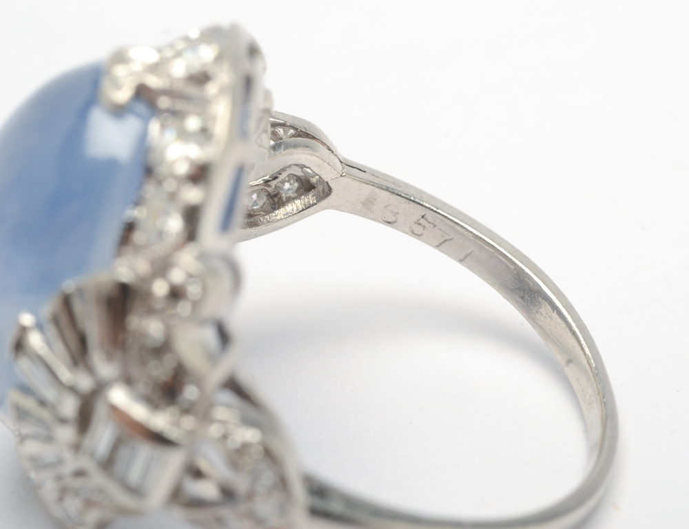 Platinum Natural Star Sapphire and Diamond Ring