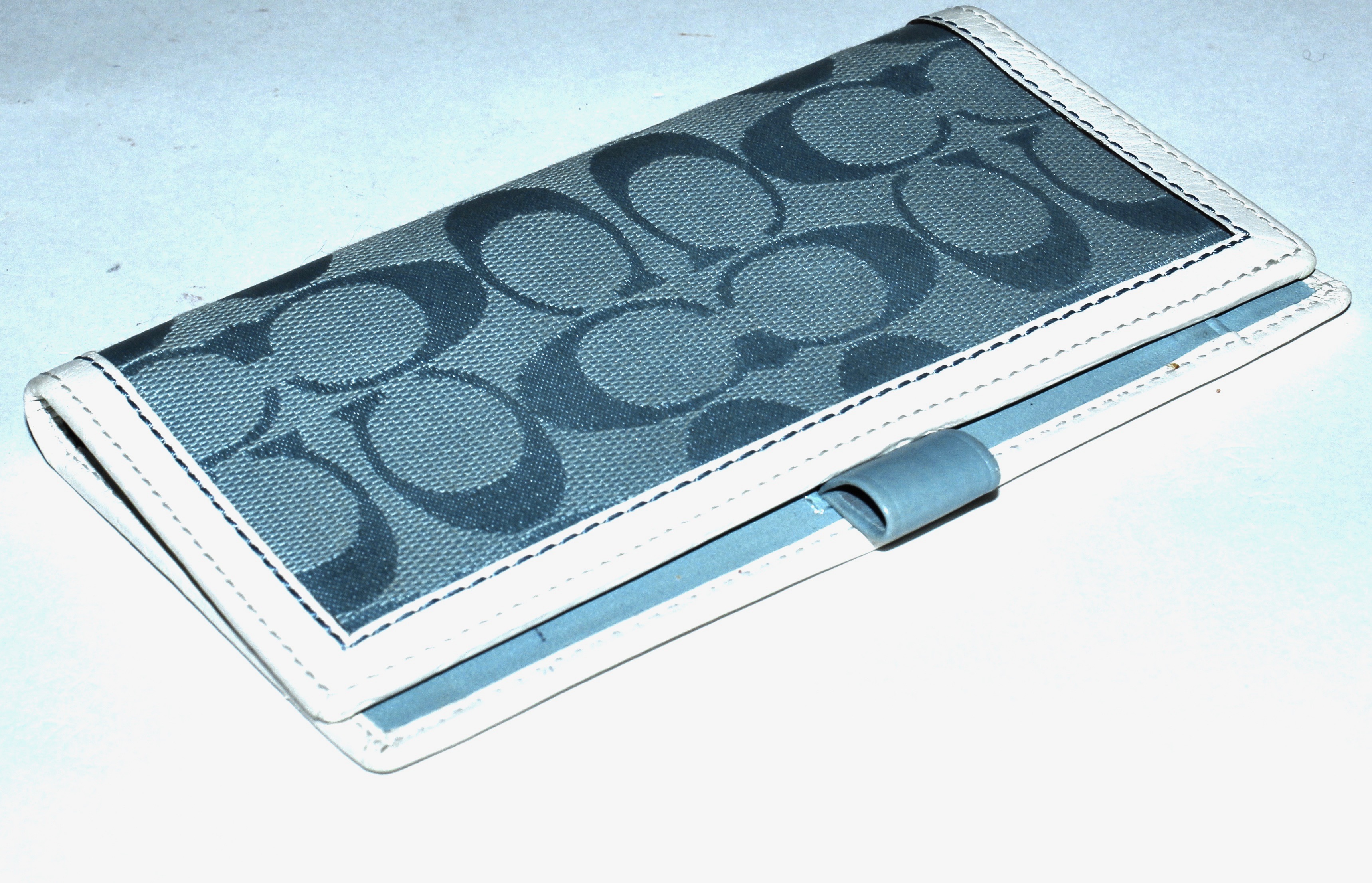 Coach Signature Light Blue Canvas and White Leather Shoulder Bag