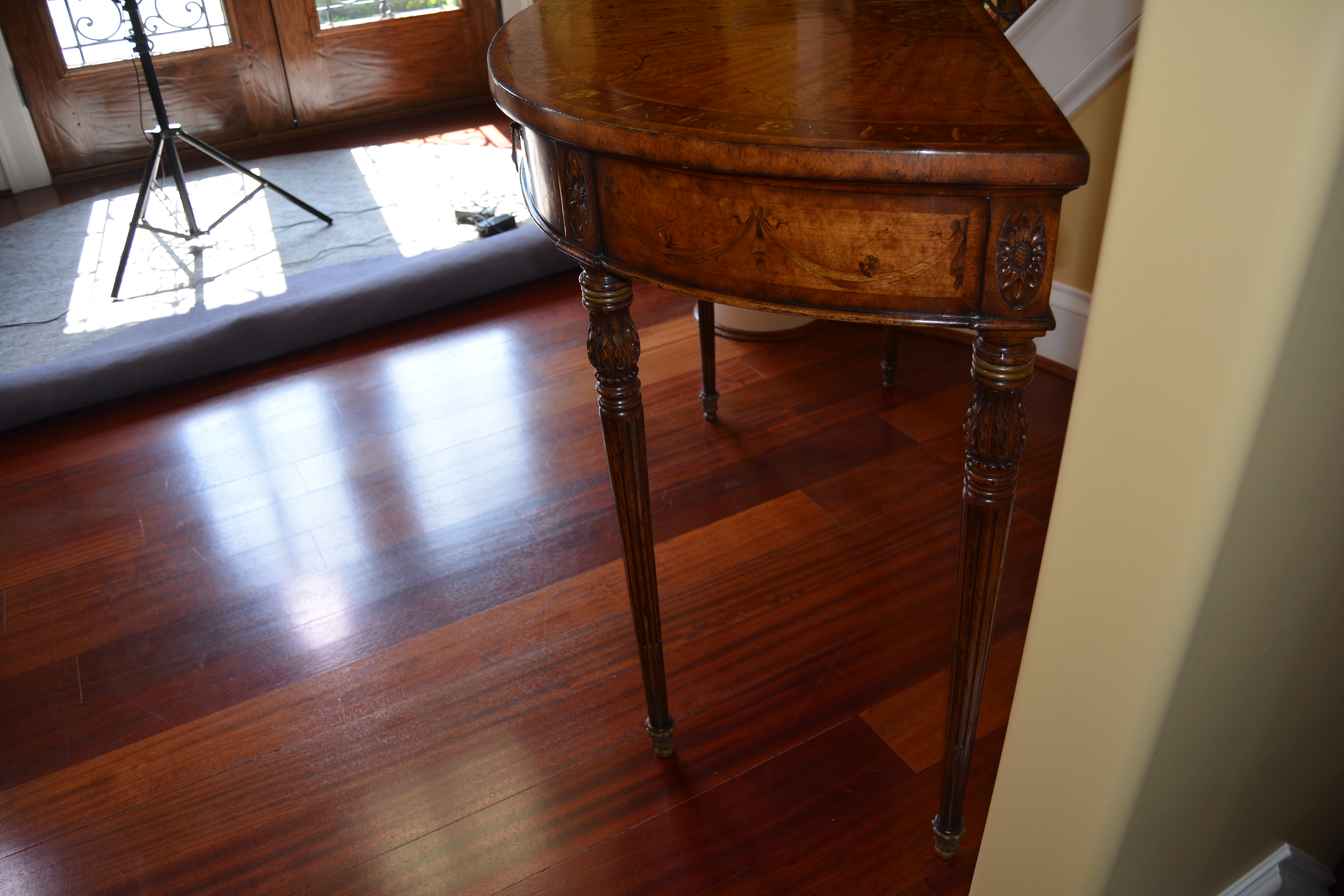 Adam Style Marquetry Demilune Console Table by Jonathan Charles Fine Furniture