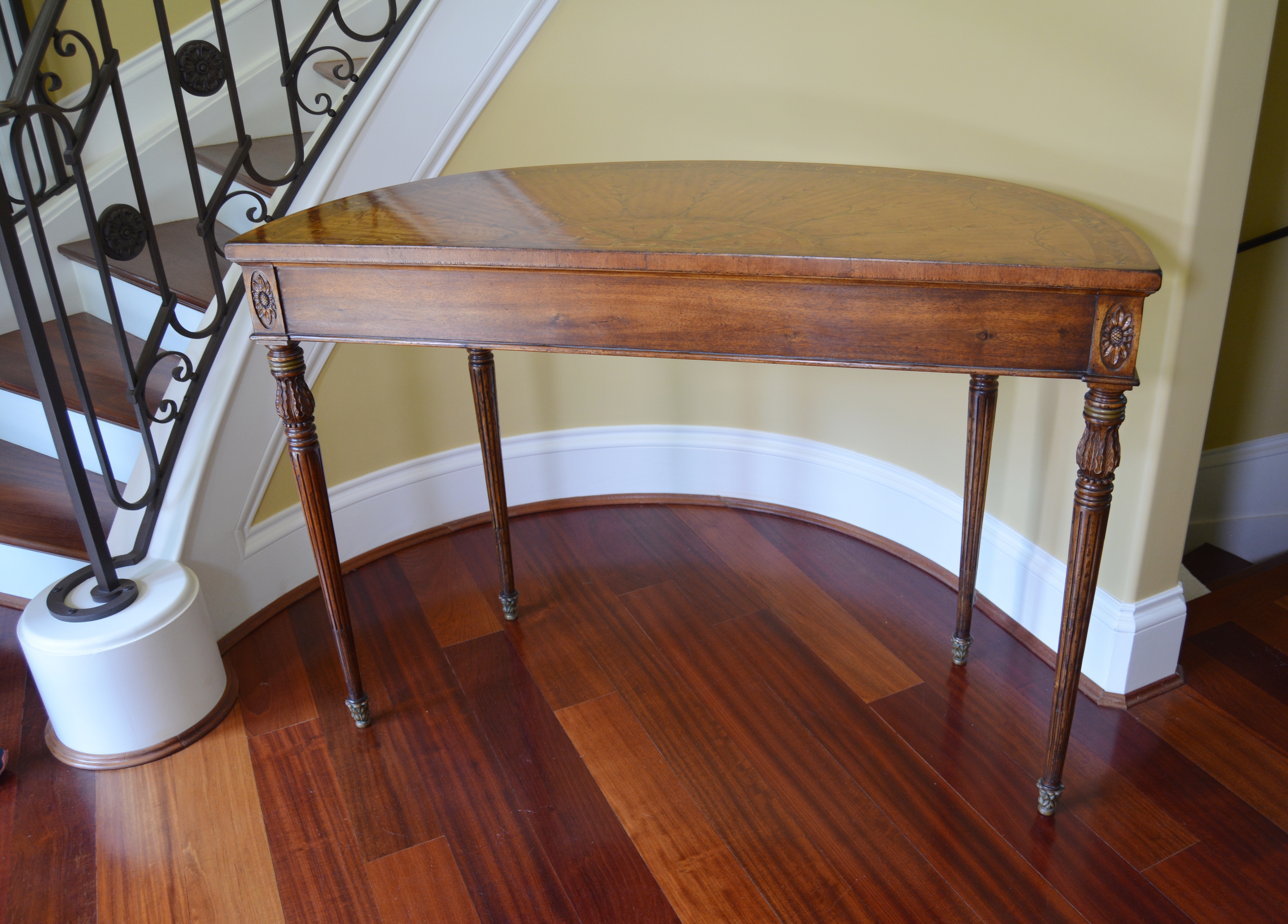 Adam Style Marquetry Demilune Console Table by Jonathan Charles Fine Furniture