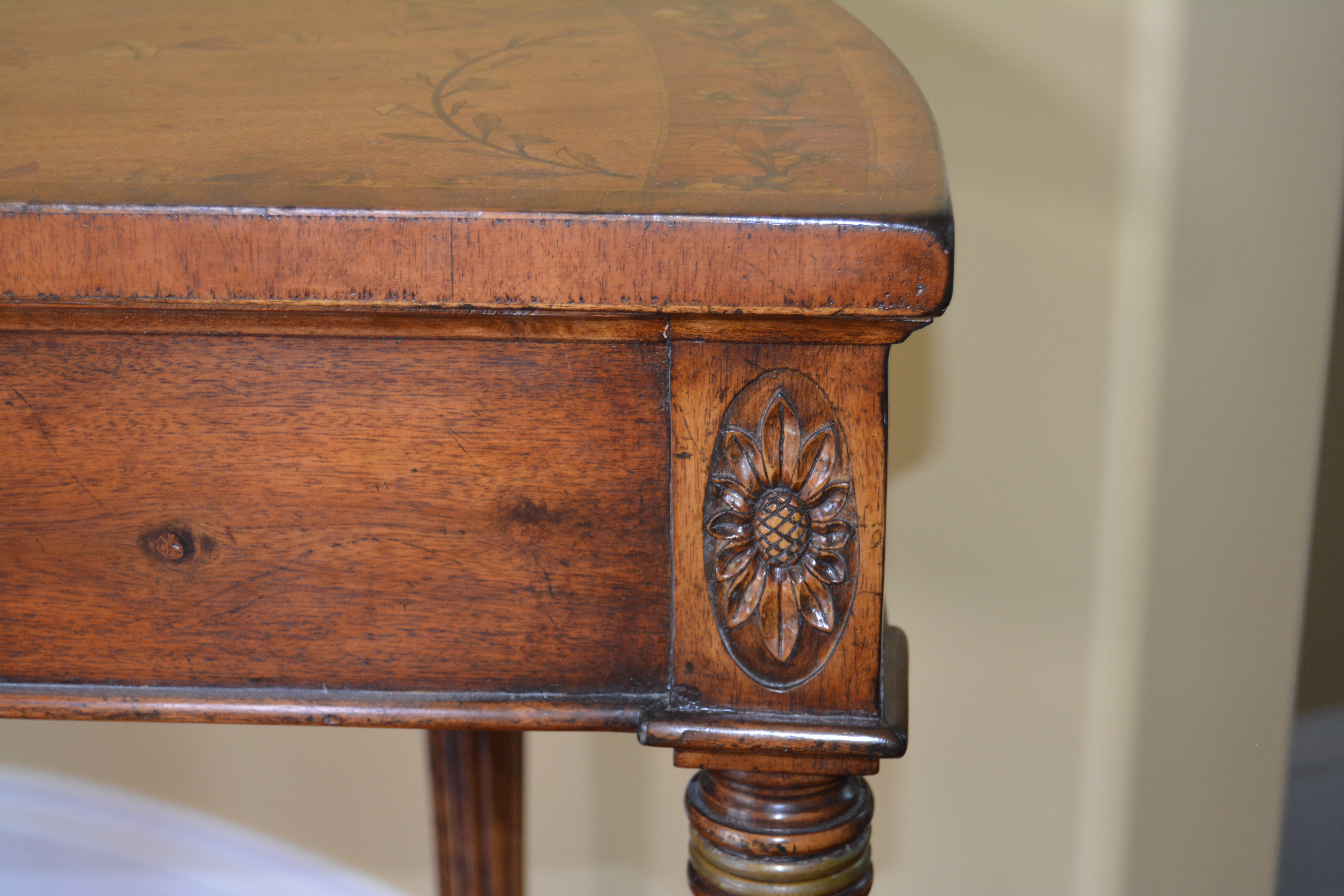 Adam Style Marquetry Demilune Console Table by Jonathan Charles Fine Furniture
