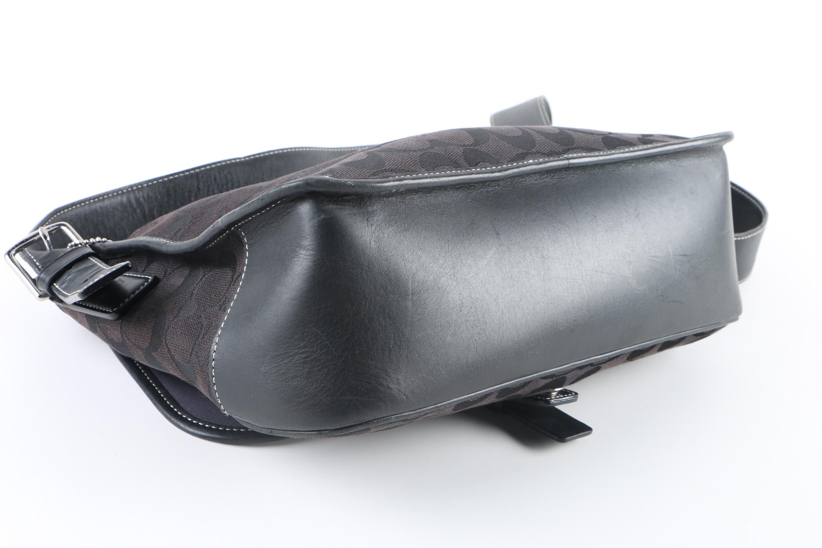 Coach Signature Black Canvas and Leather Saddle Bag