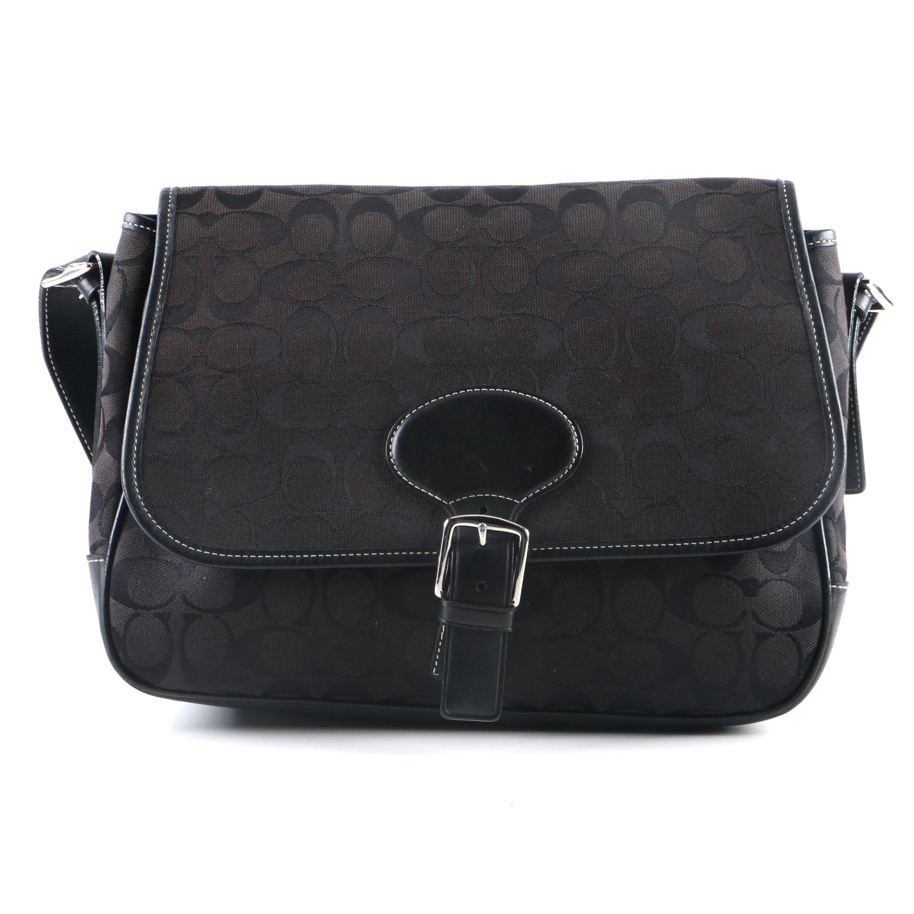 Coach Signature Black Canvas and Leather Saddle Bag