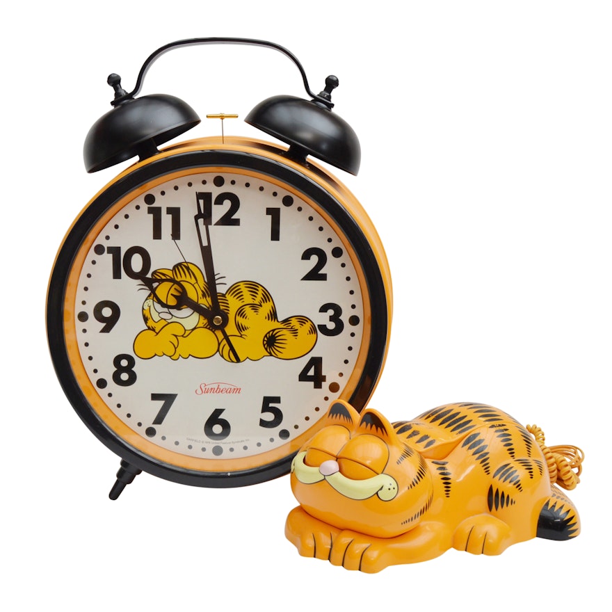 Vintage Garfield Alarm Clock and Telephone