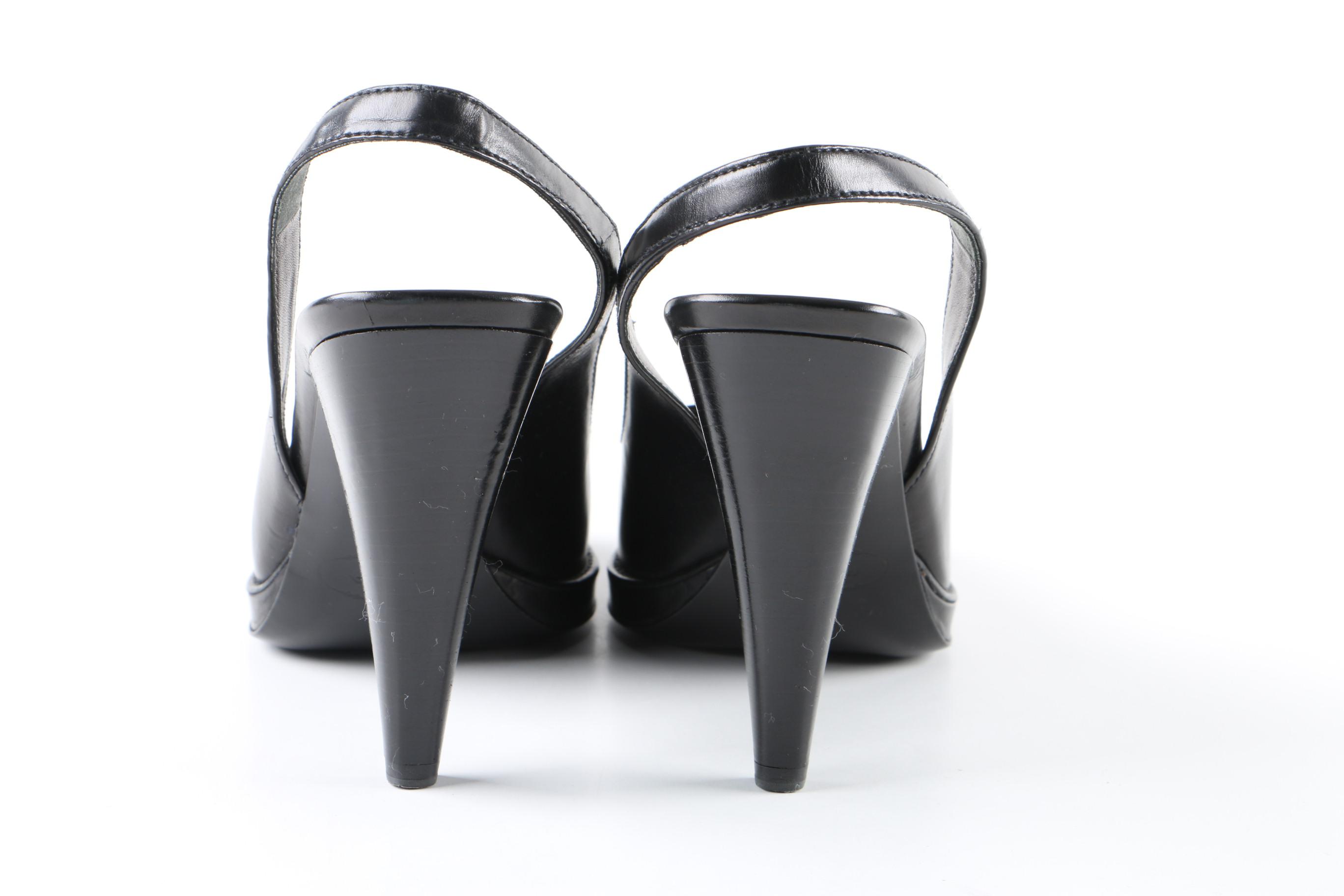 Prada Black Leather Peep-Toe Platform Slingback Heels