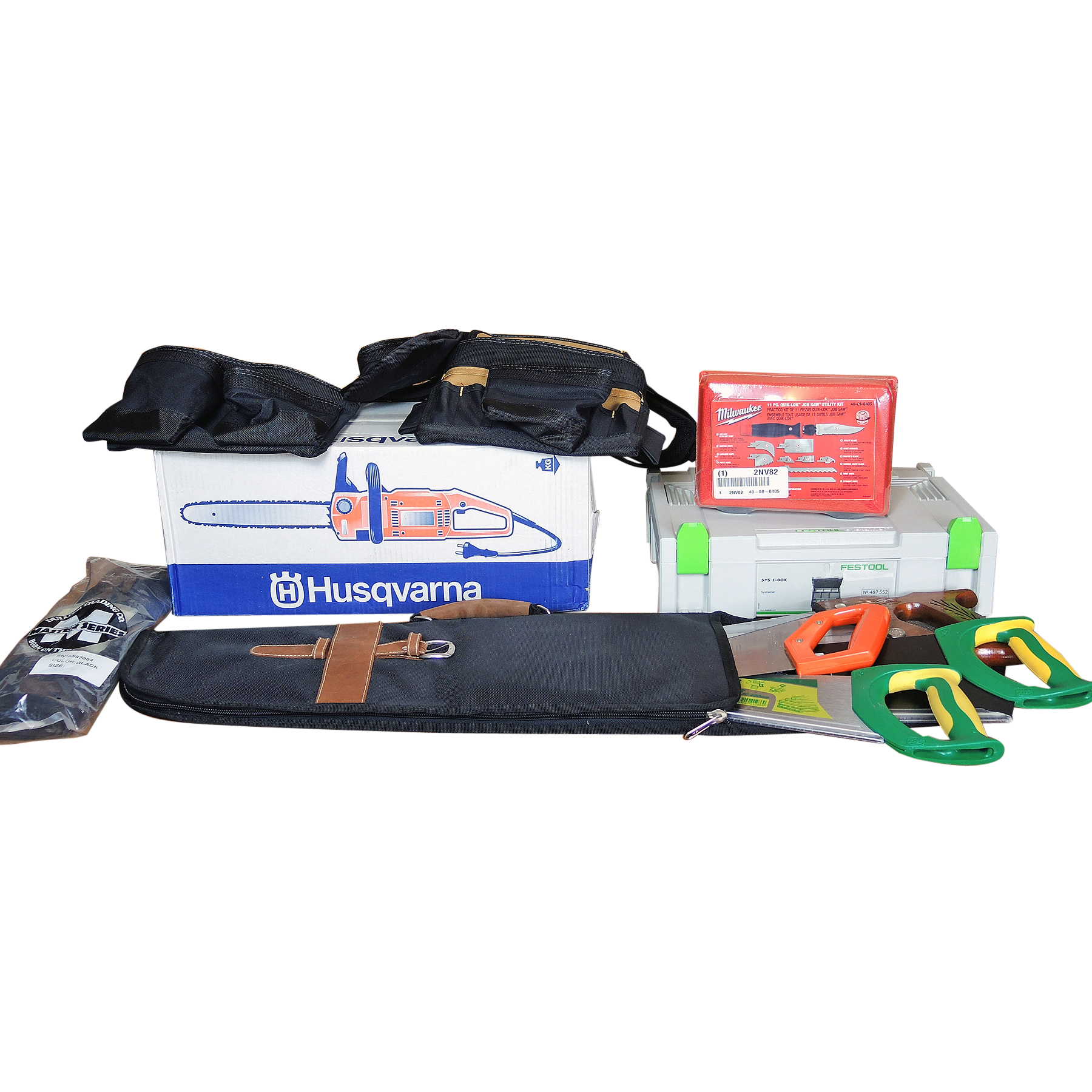 New Husqvarna Chain Saw, Tool Belt, Hand Saws, Milwaukee Knife Kit and More
