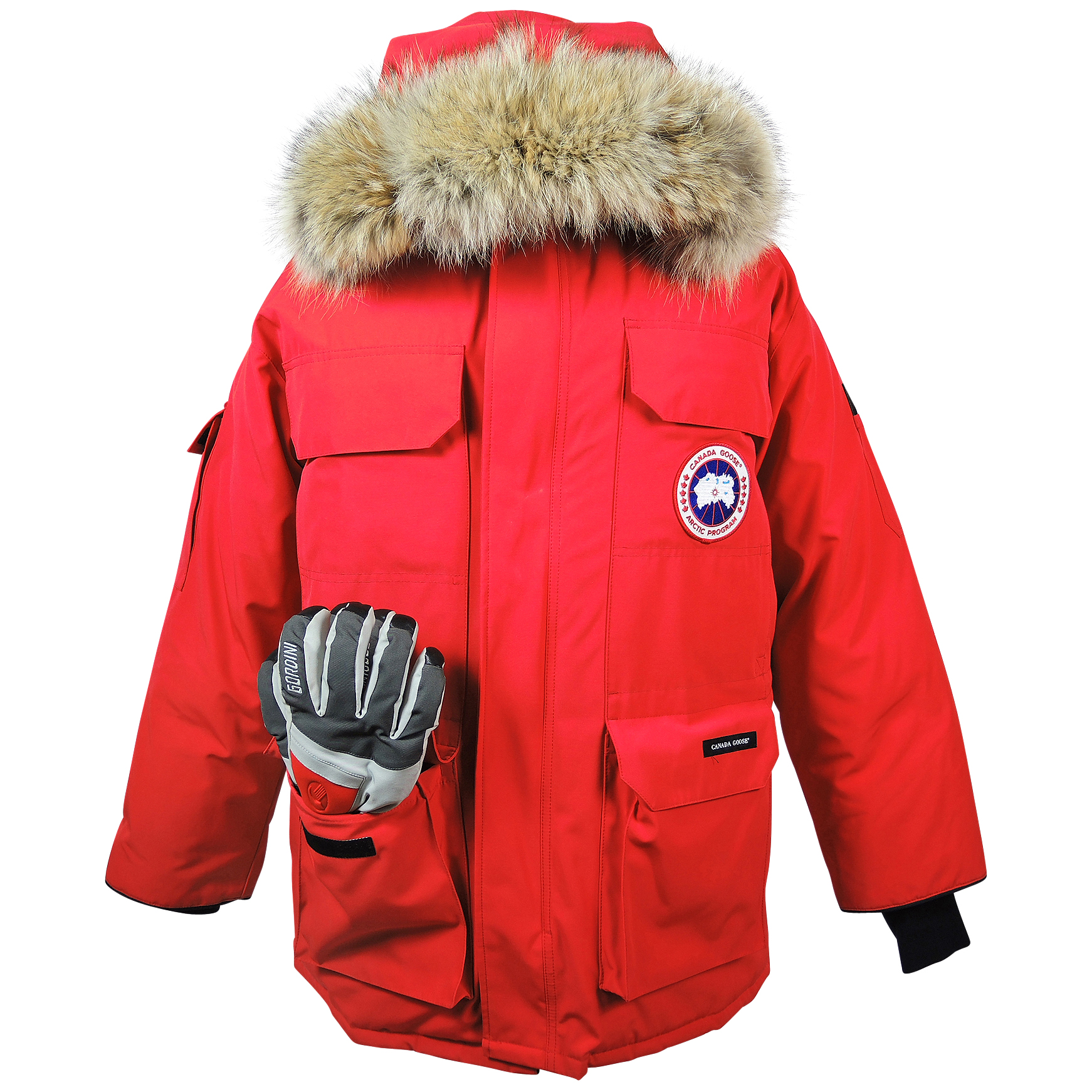 Men's Red Canada Goose Down Expedition Parka with Gordini Gloves