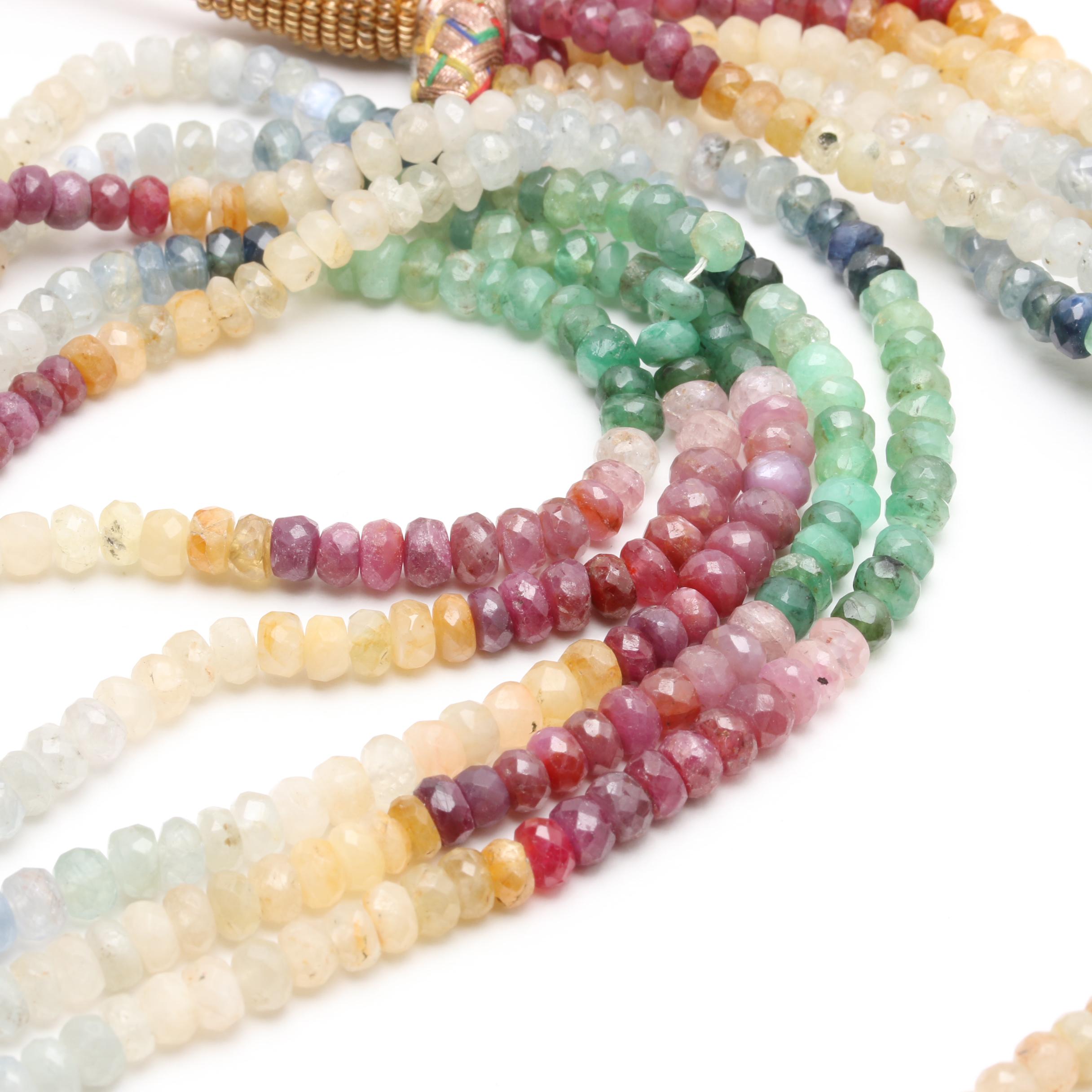 Multi-Strand Emerald, Ruby, and Sapphire Adjustable Necklace