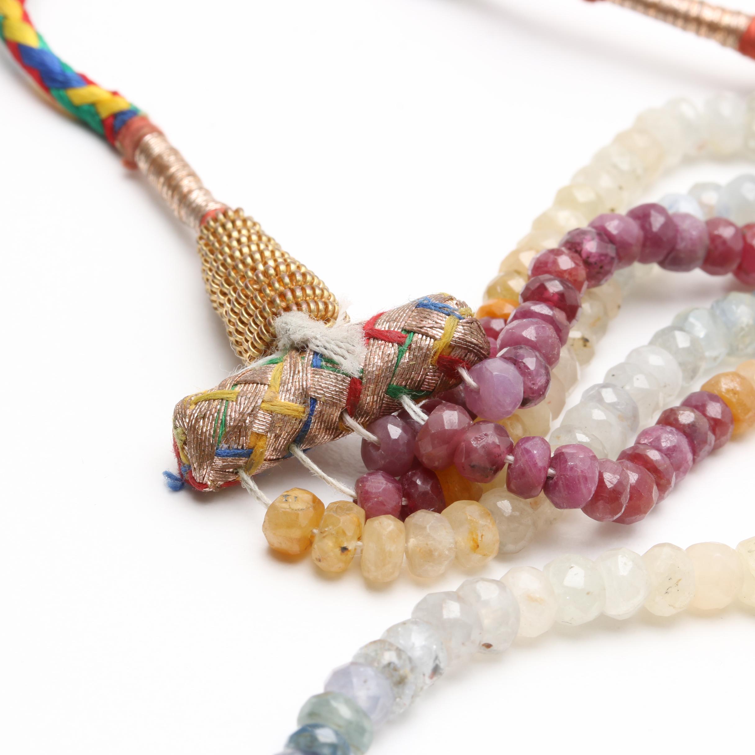 Multi-Strand Emerald, Ruby, and Sapphire Adjustable Necklace
