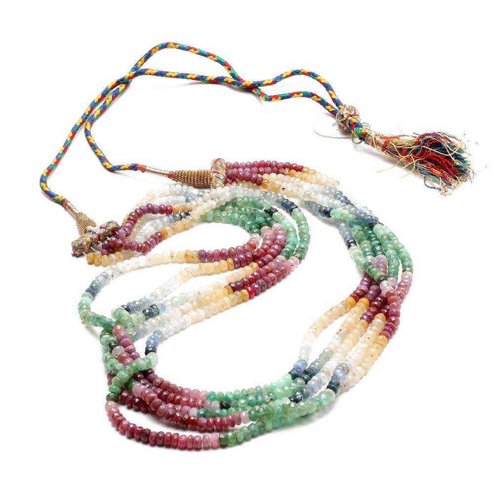 Multi-Strand Emerald, Ruby, and Sapphire Adjustable Necklace