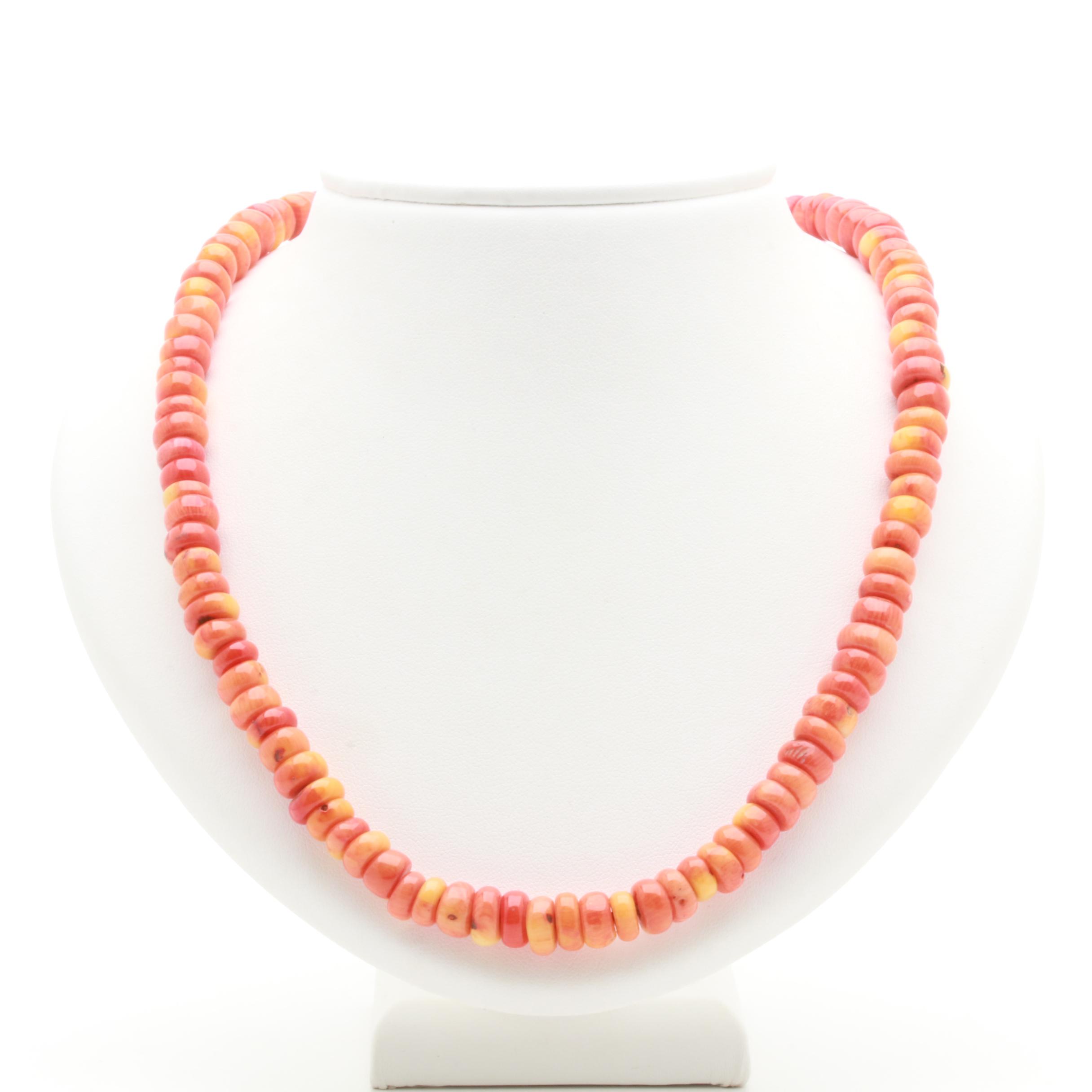 Coral Flat Bead Necklace