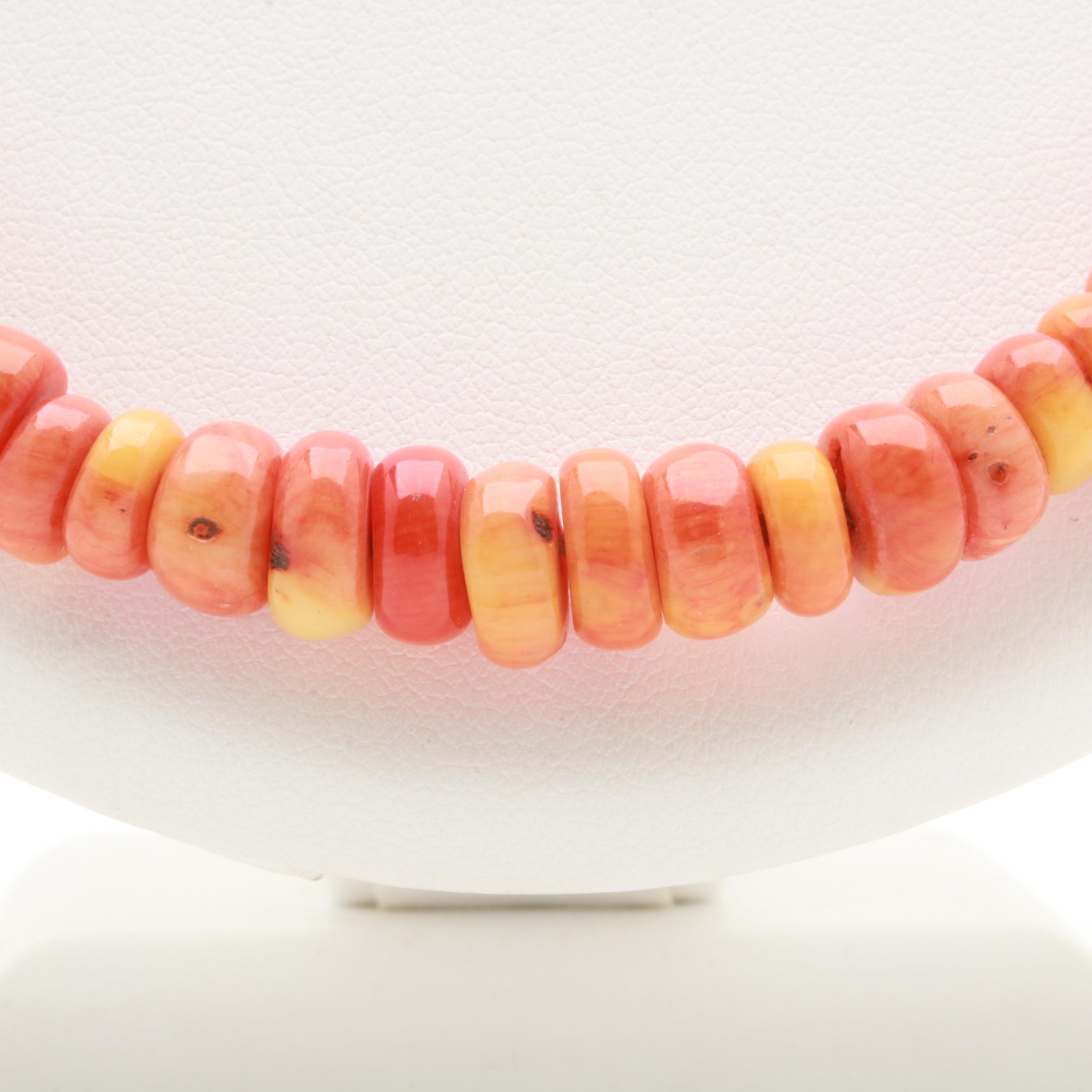 Coral Flat Bead Necklace