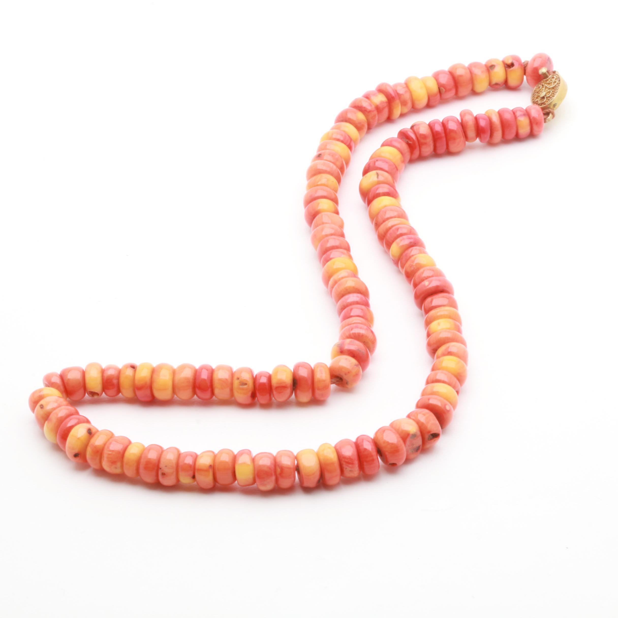 Coral Flat Bead Necklace