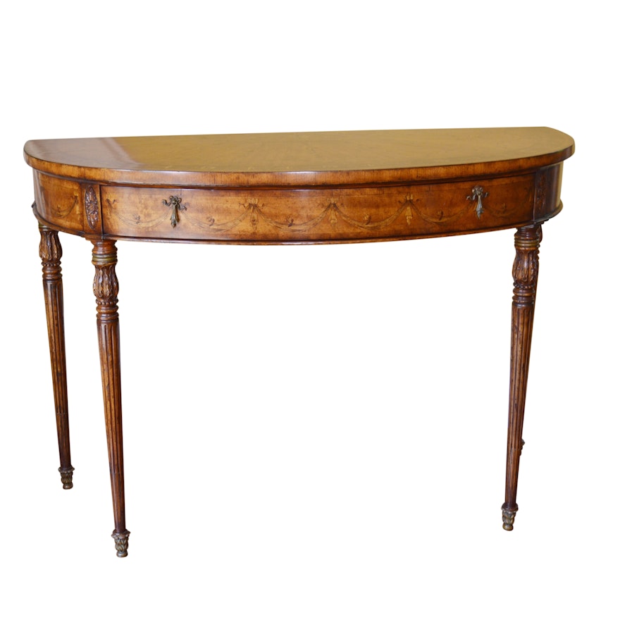 Adam Style Marquetry Demilune Console Table by Jonathan Charles Fine Furniture