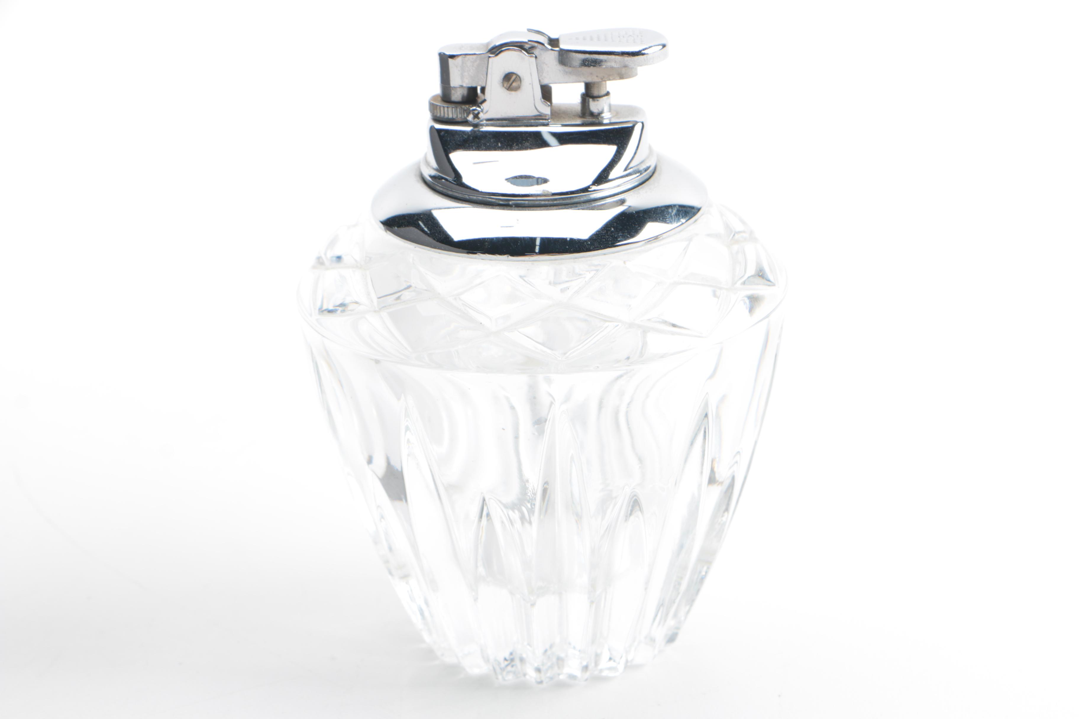 Vintage Frank M. Whiting Sterling and Princess House Crystal Table Lighters