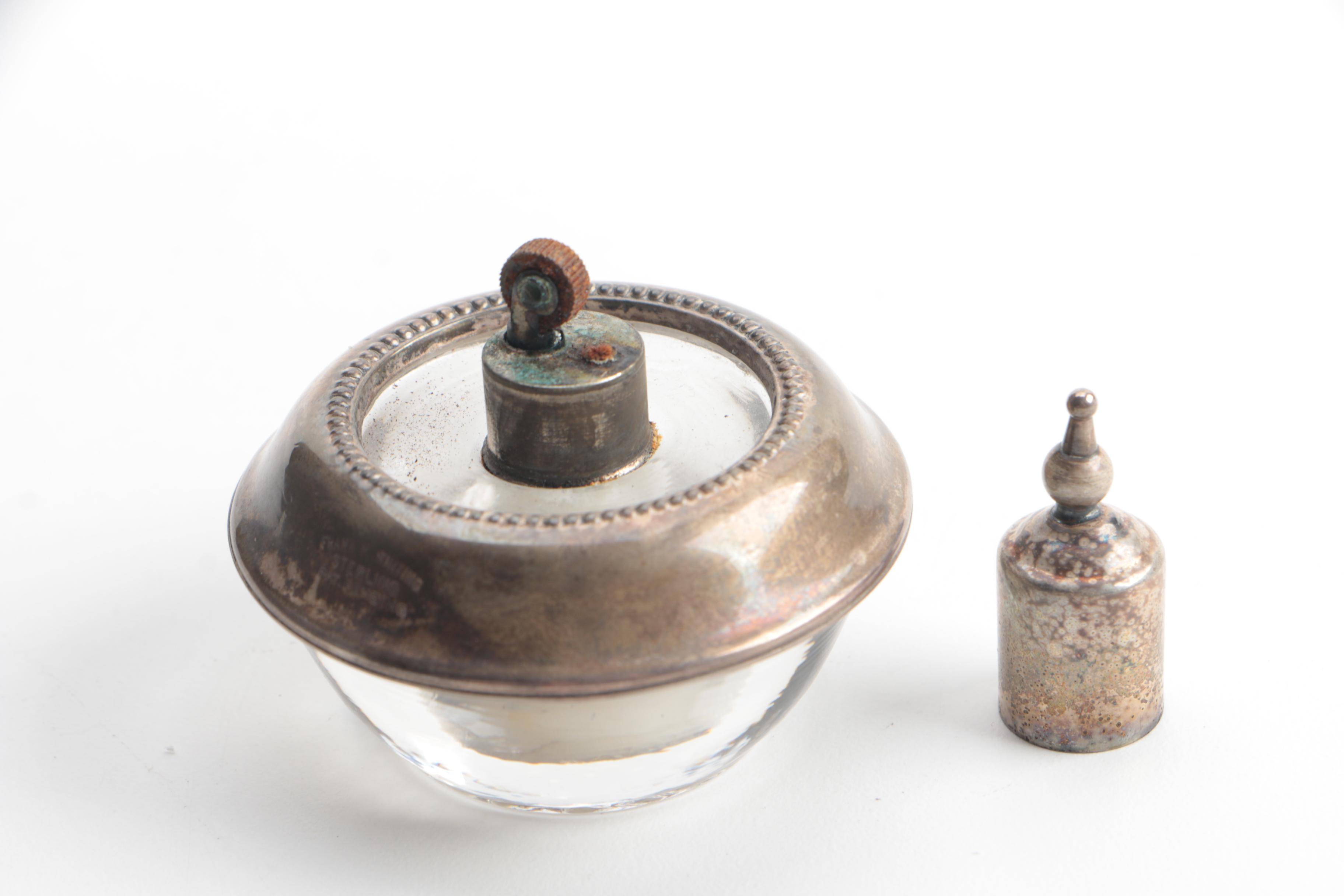 Vintage Frank M. Whiting Sterling and Princess House Crystal Table Lighters