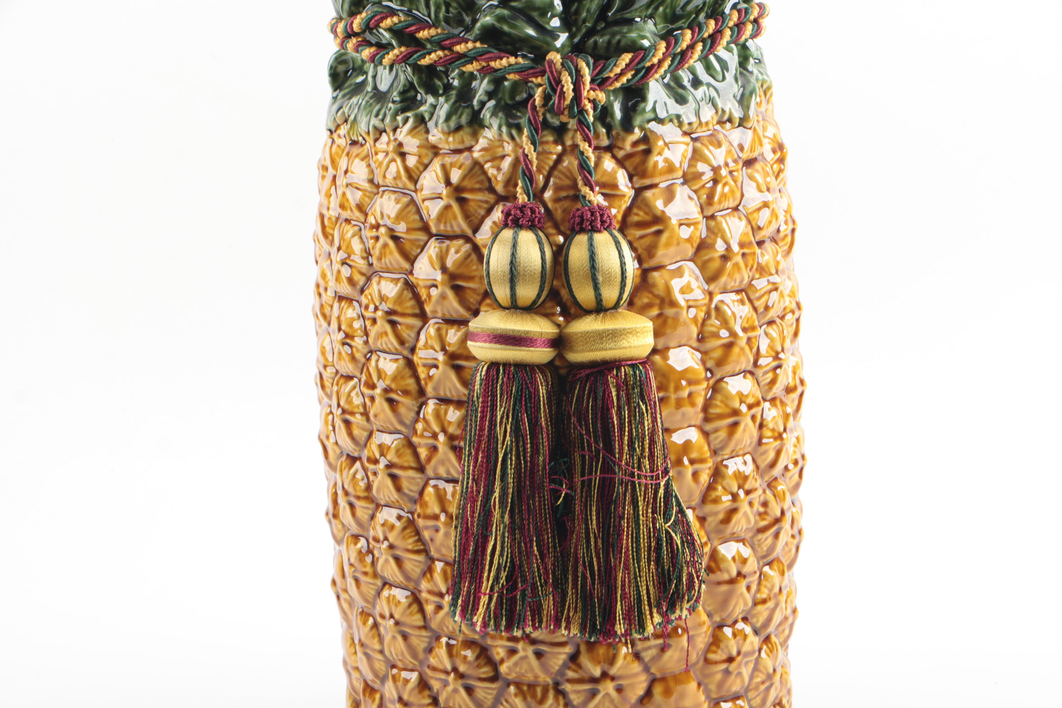 Majolica Style Portuguese Pineapple Motif Ceramic Umbrella Stand