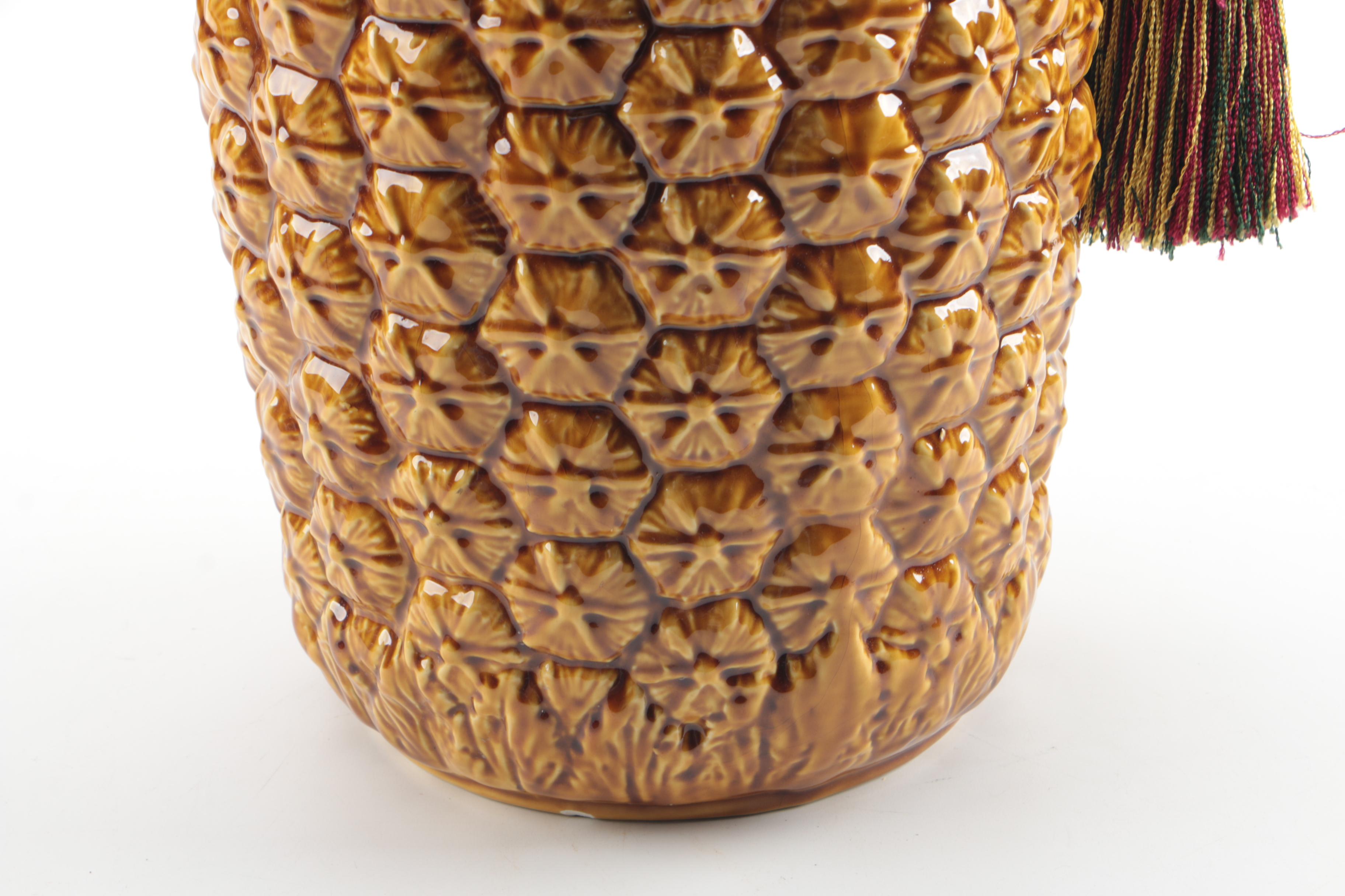 Majolica Style Portuguese Pineapple Motif Ceramic Umbrella Stand