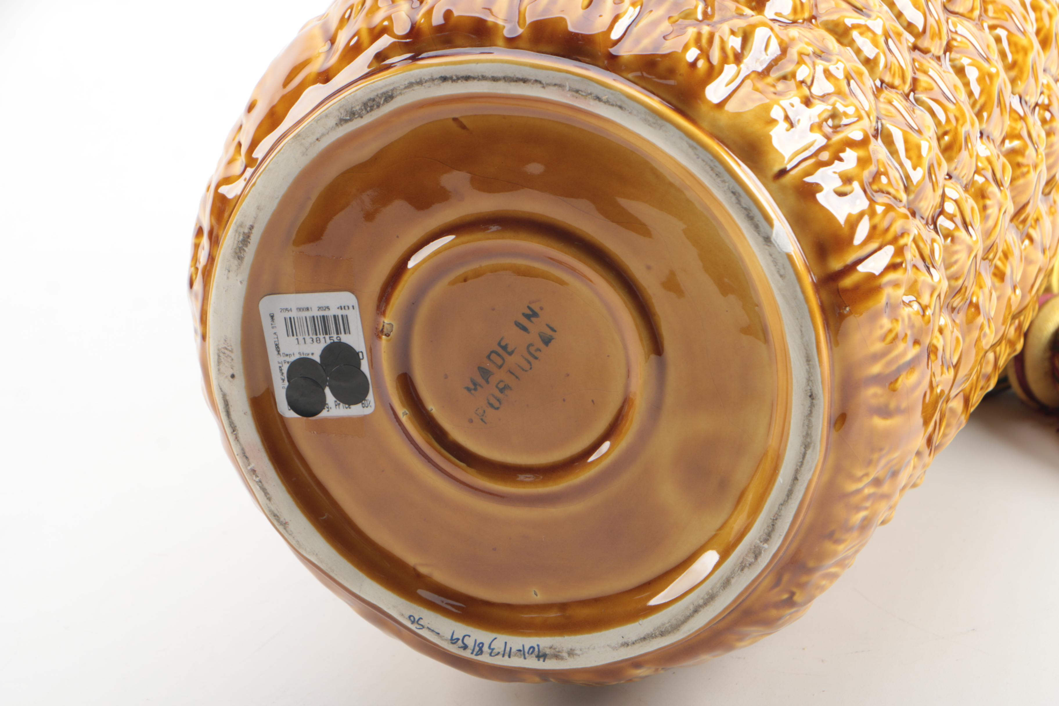 Majolica Style Portuguese Pineapple Motif Ceramic Umbrella Stand