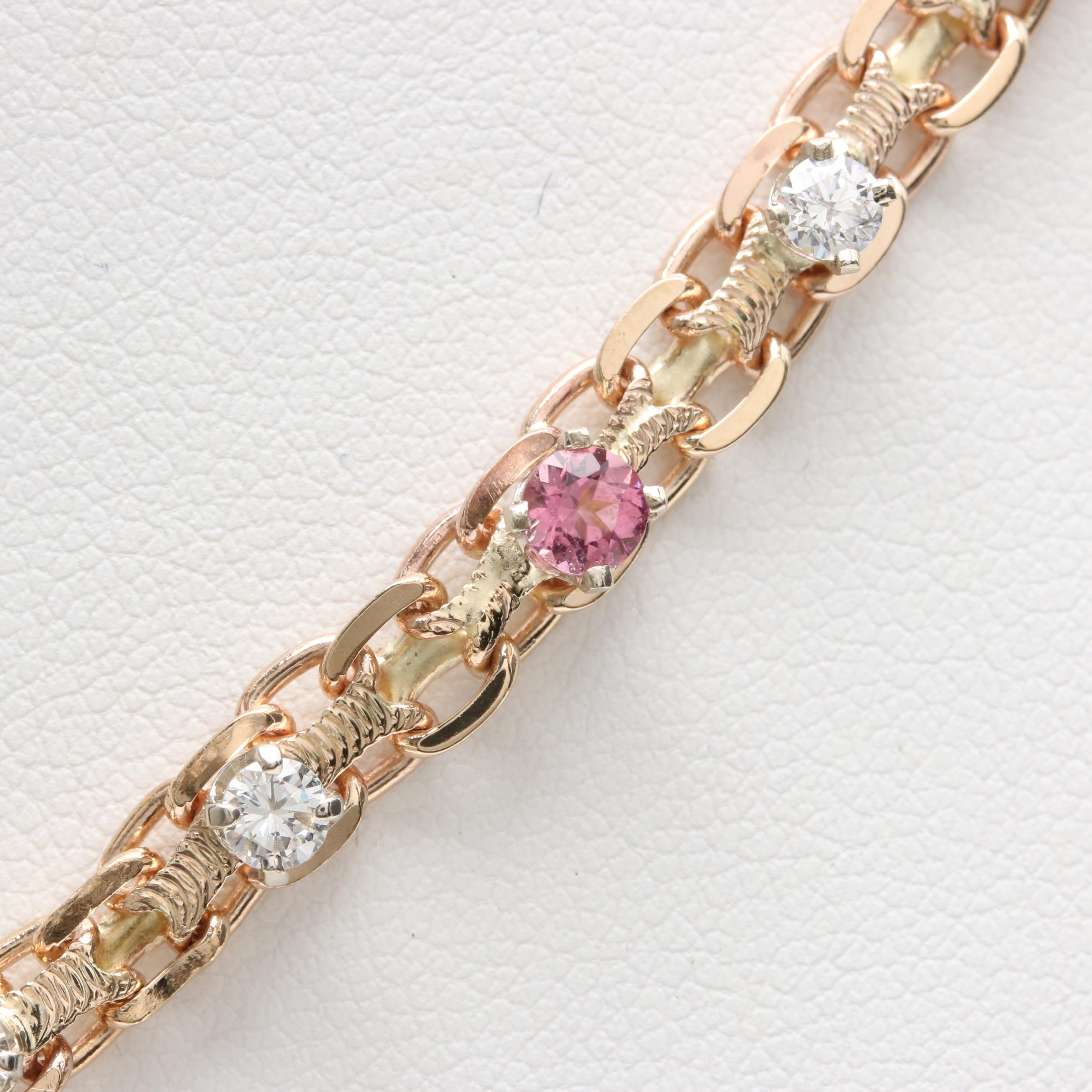 14K Yellow Gold Pink Tourmaline and Diamond Pendant Necklace