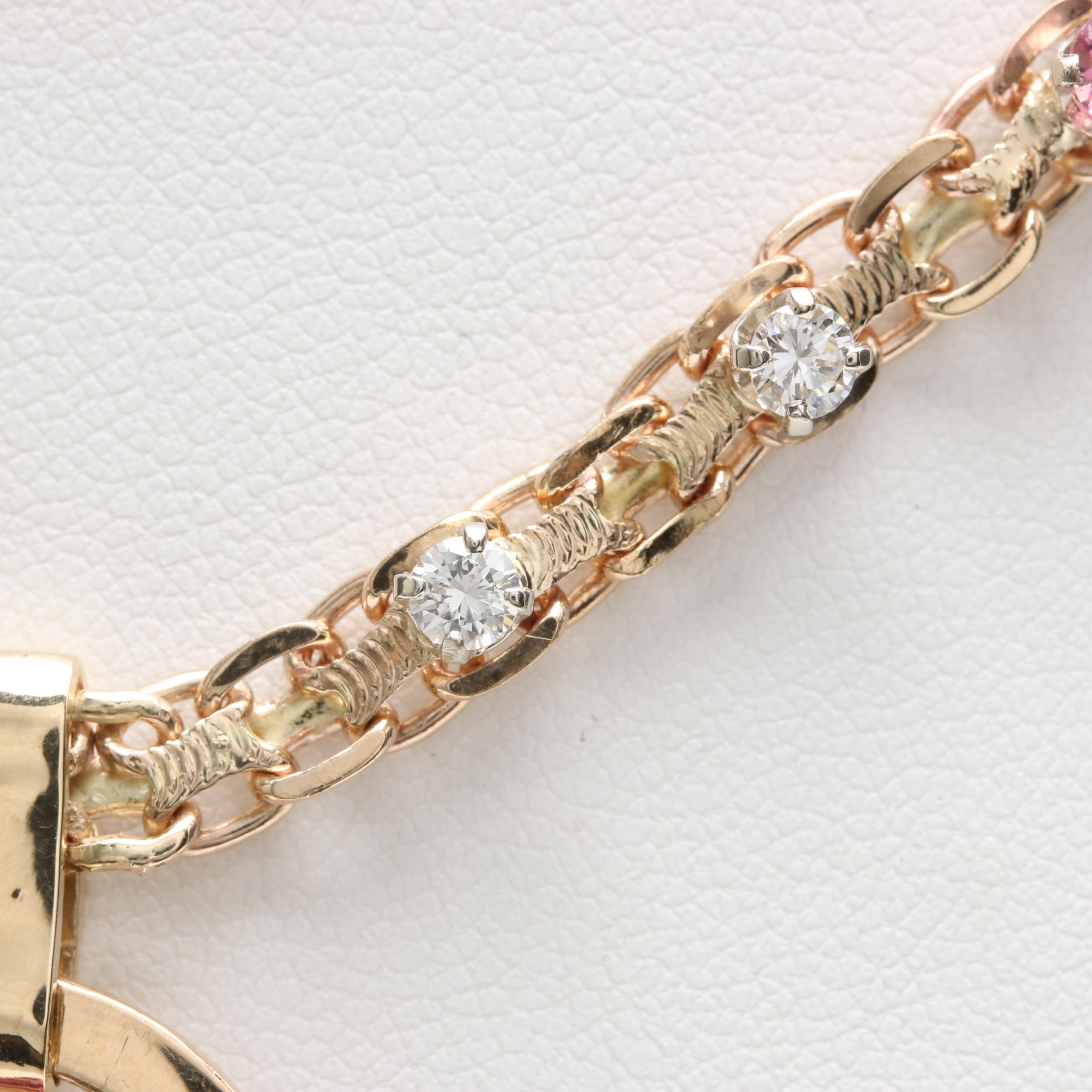 14K Yellow Gold Pink Tourmaline and Diamond Pendant Necklace