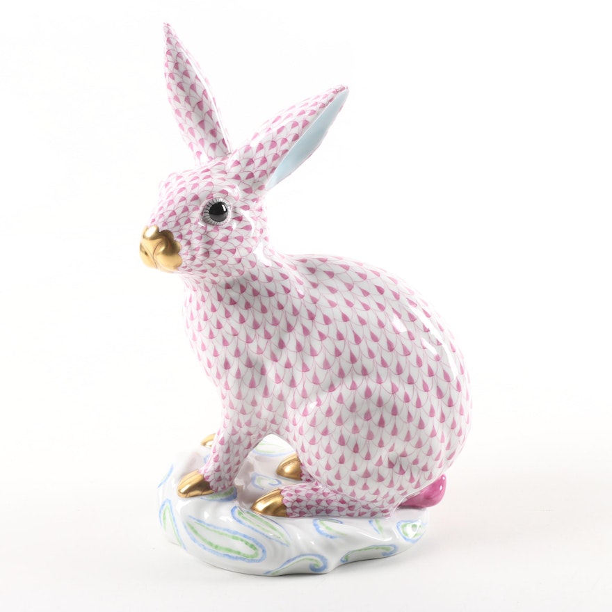 Herend Hand-Painted Porcelain Rabbit Figurine