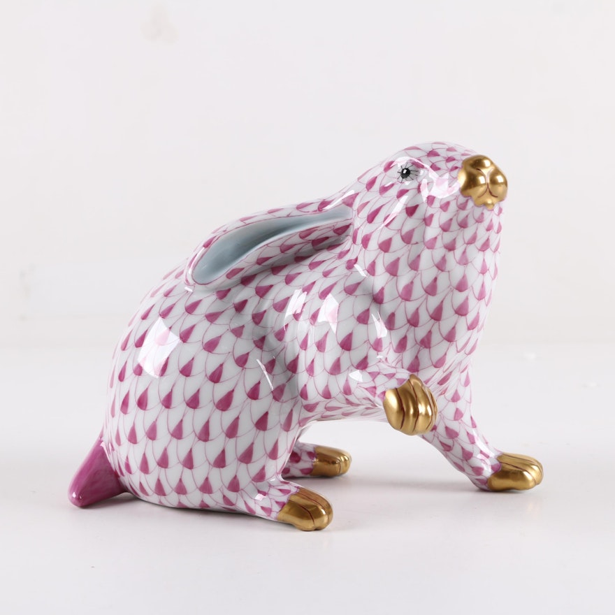 Herend Hand-Painted Porcelain Rabbit Figurine