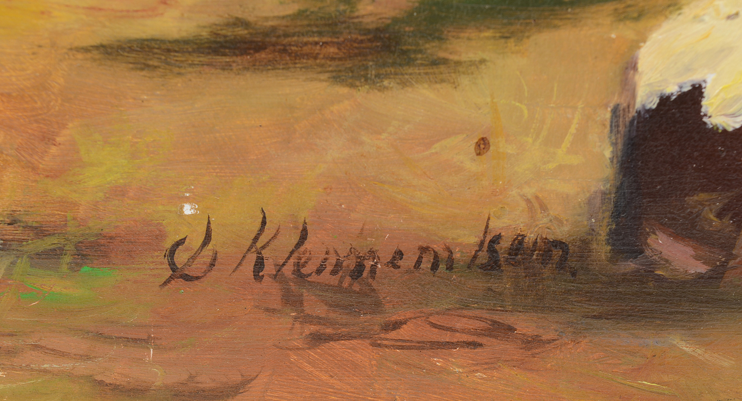 Signed Oil Painting on Board of Pastoral Scene with Cows