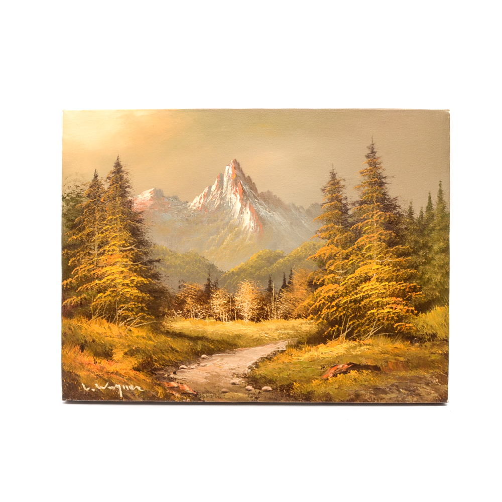 L. Wagner Oil Painting on Canvas of Mountain Landscape