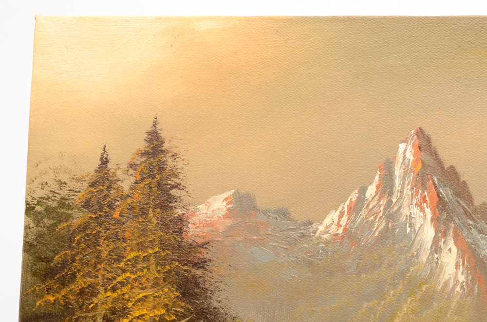 L. Wagner Oil Painting on Canvas of Mountain Landscape