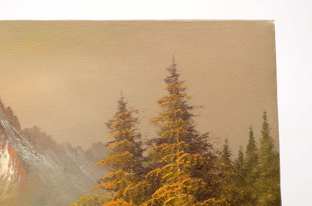 L. Wagner Oil Painting on Canvas of Mountain Landscape