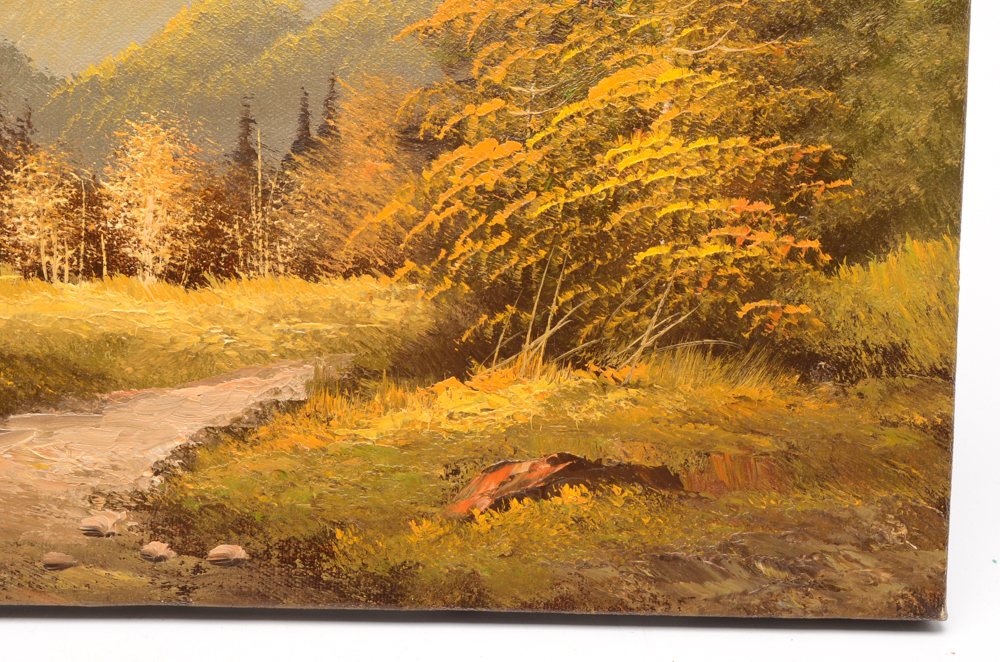 L. Wagner Oil Painting on Canvas of Mountain Landscape