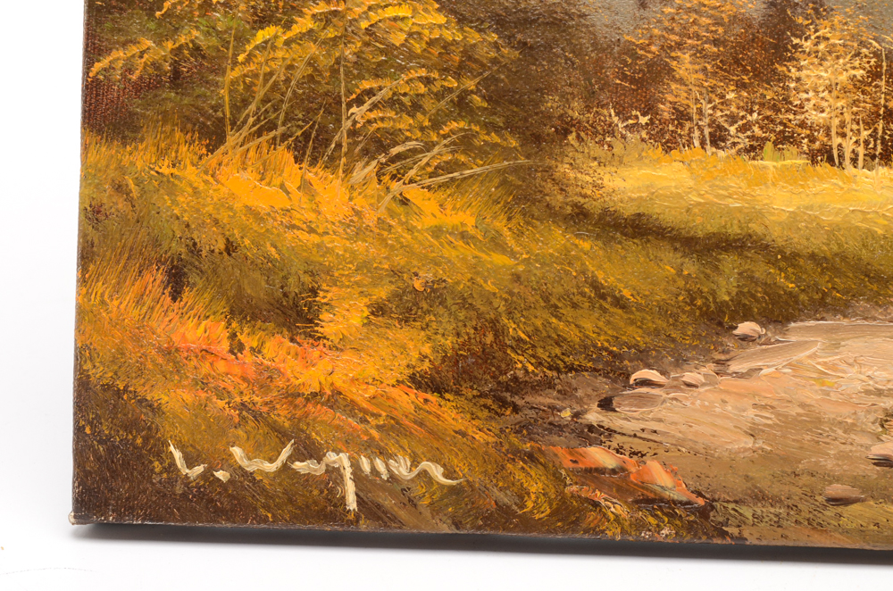 L. Wagner Oil Painting on Canvas of Mountain Landscape