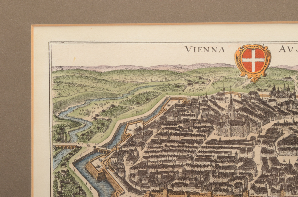 Hand-colored Lithograph after Matthaus Merian the Elder Engraving of Vienna