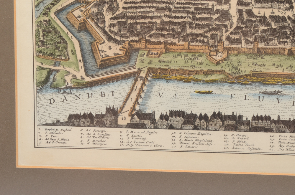 Hand-colored Lithograph after Matthaus Merian the Elder Engraving of Vienna